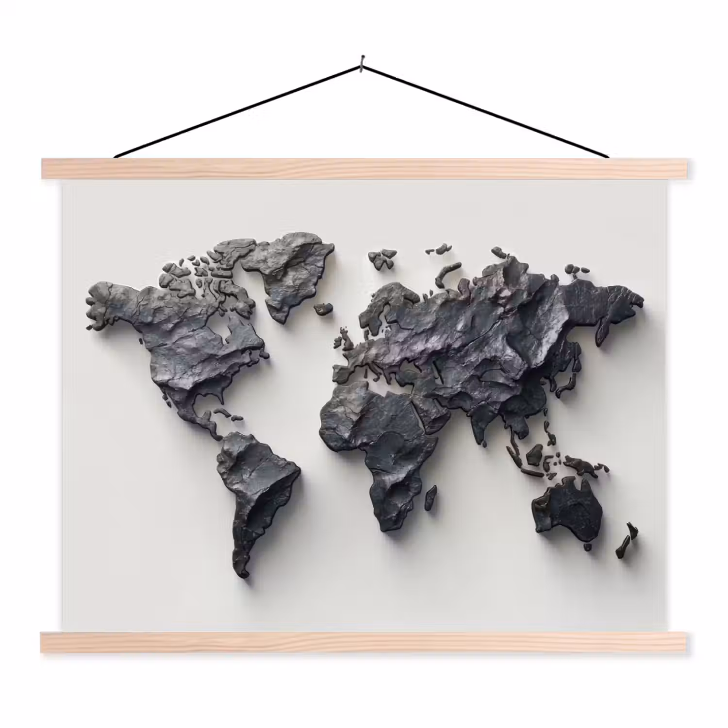 Wereldkaart - Steen - 3D textielposter latten blank klein -3d