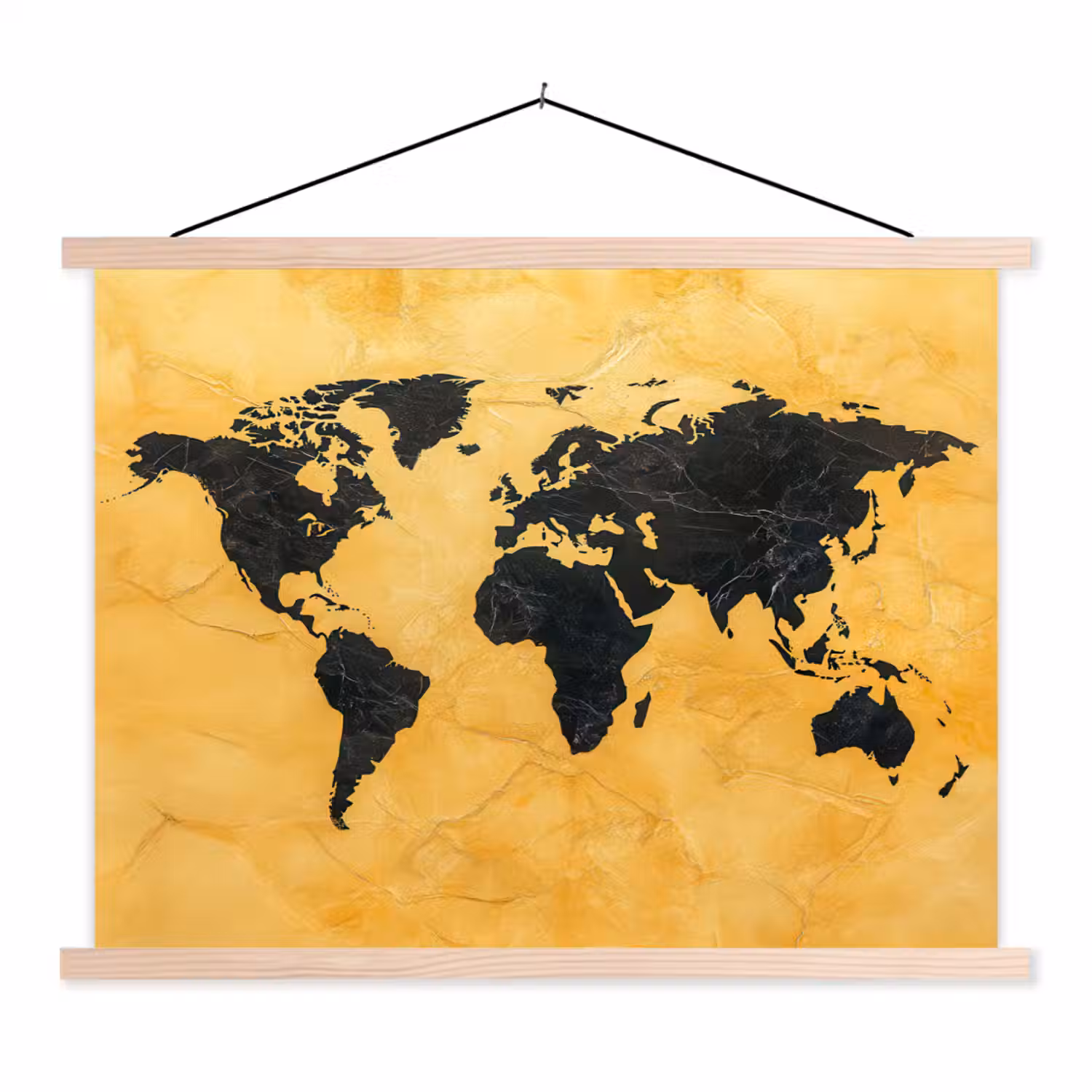 Wereldkaart - Stenen textuur - Goud textielposter latten blank klein -3d