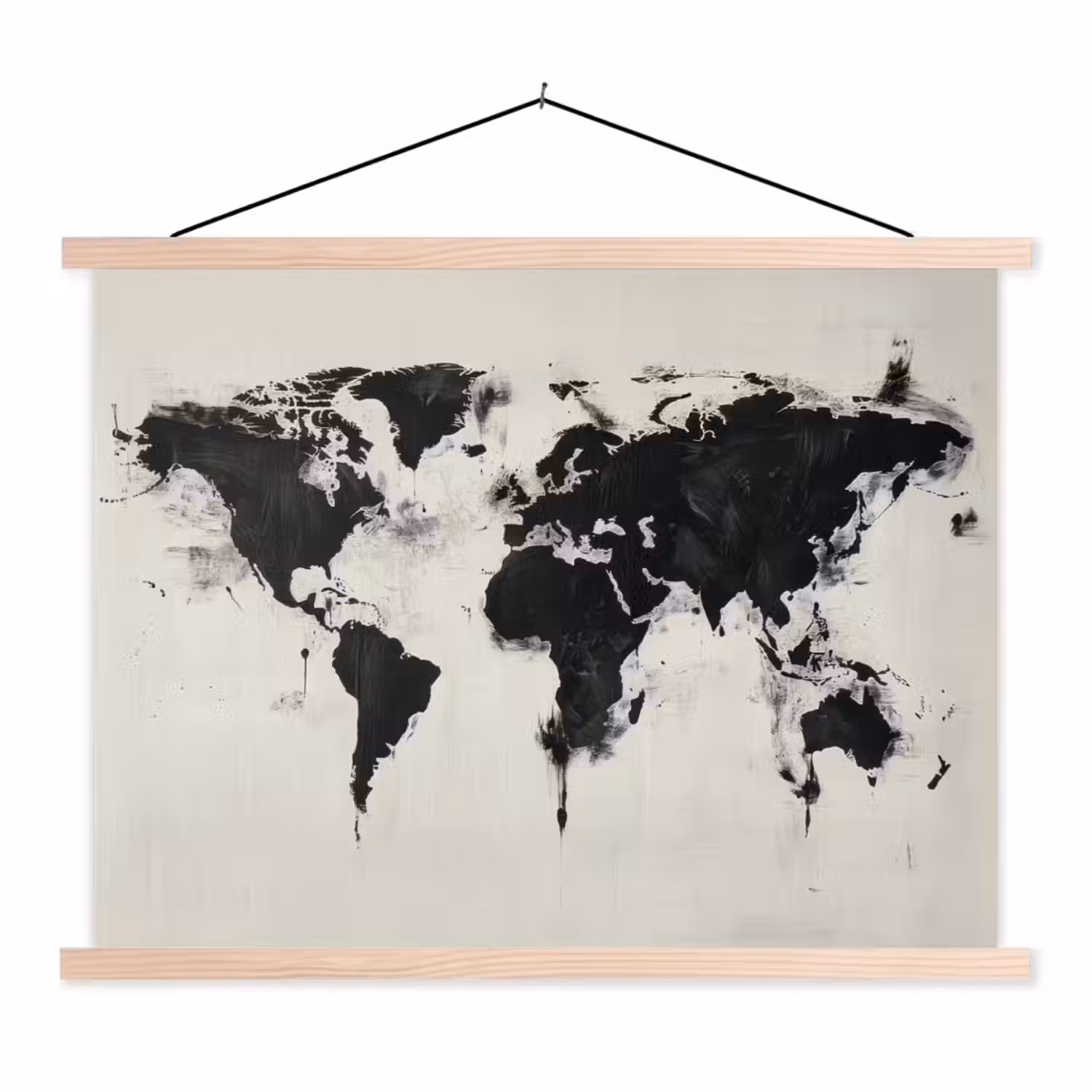 Wereldkaart - Textuur - Verf textielposter latten blank klein -3d