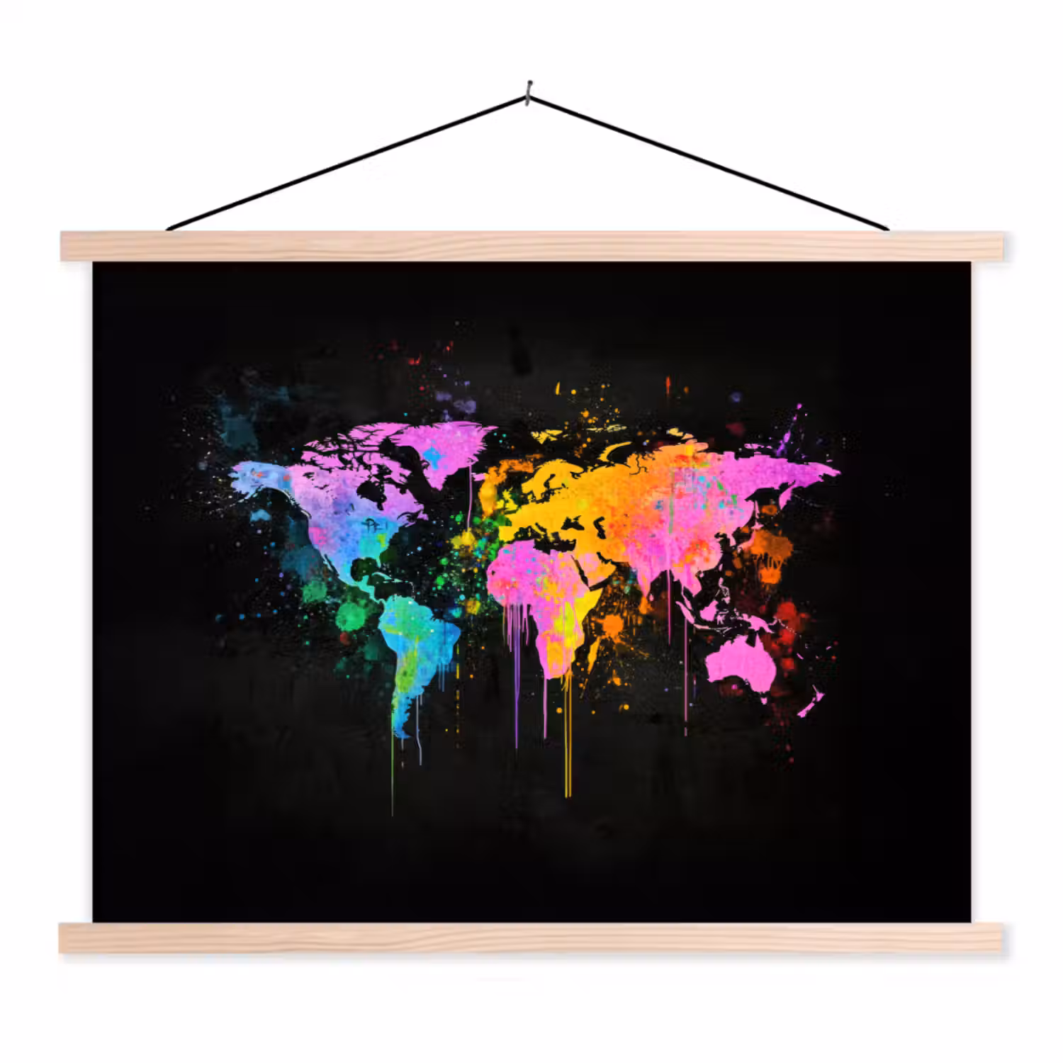 Wereldkaart - Druppen - Abstract - Roze textielposter latten blank klein -3d