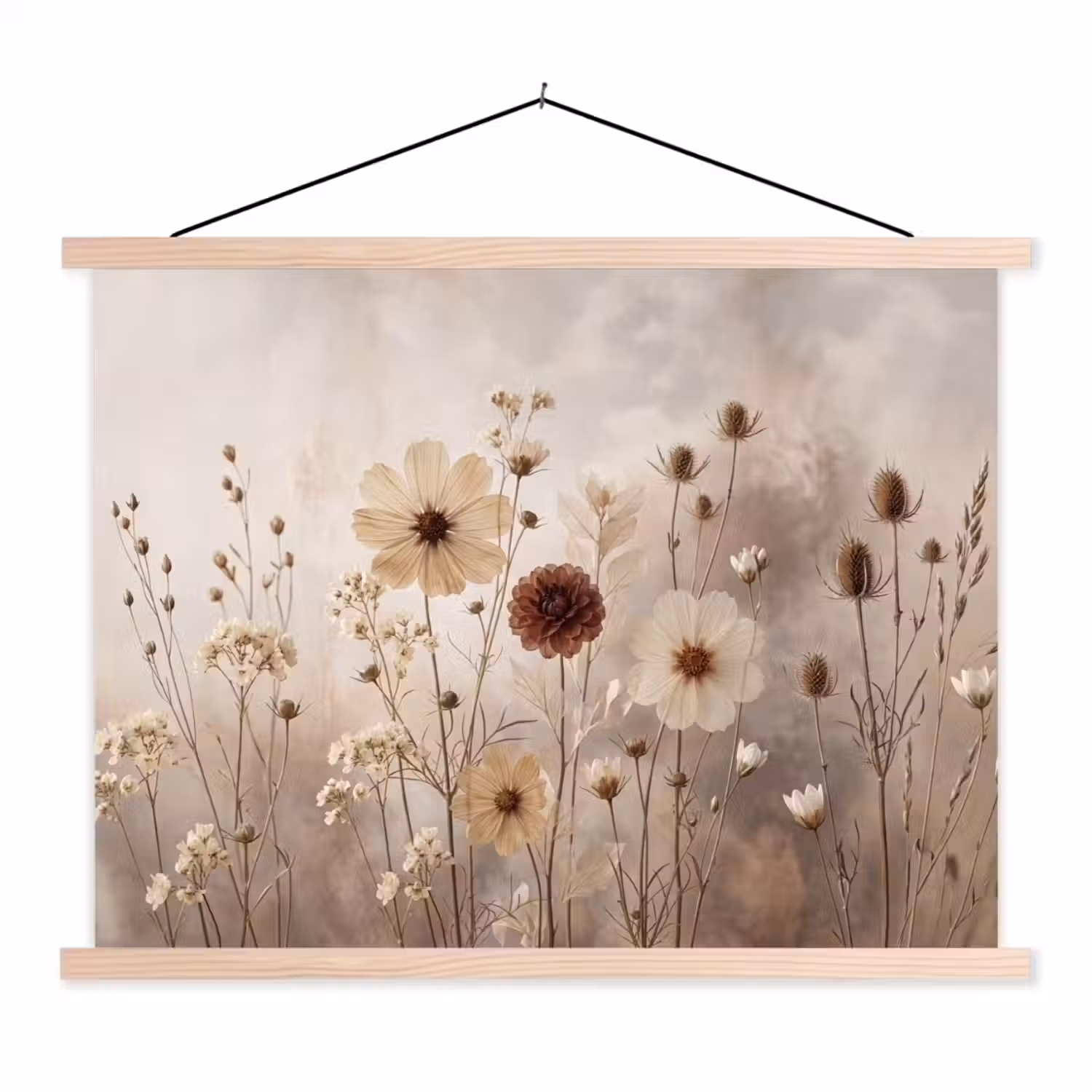 Wilde bloemen - Botanisch - Vintage - Natuur - Rustiek textielposter latten blank klein -3d