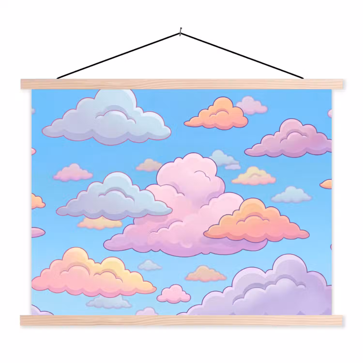 Wolk - Lucht - Natuur - Illustratie - Pastel textielposter latten blank klein -3d