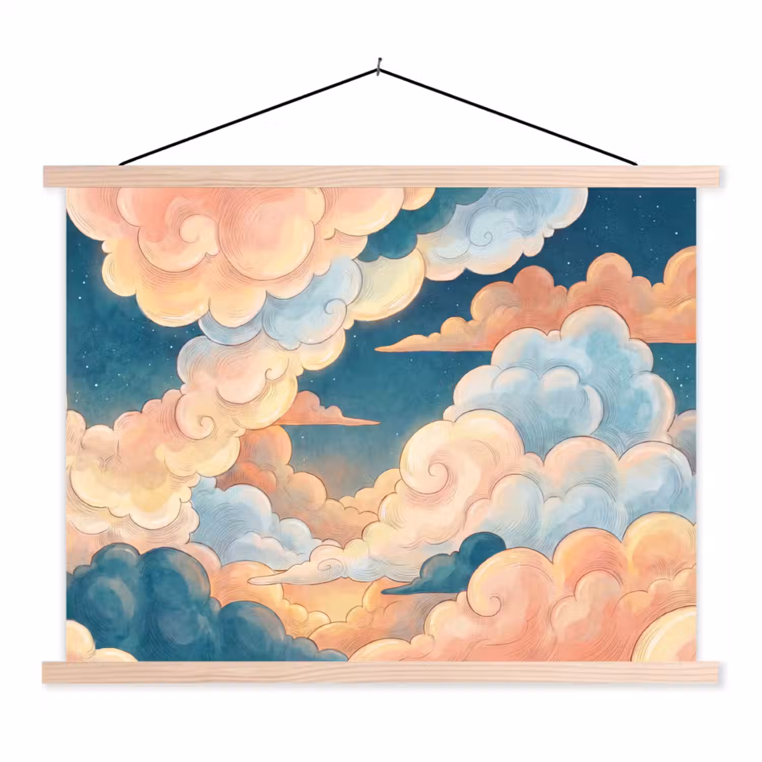 Wolk - Lucht - Natuur - Illustratief - Oranje textielposter latten blank klein -3d
