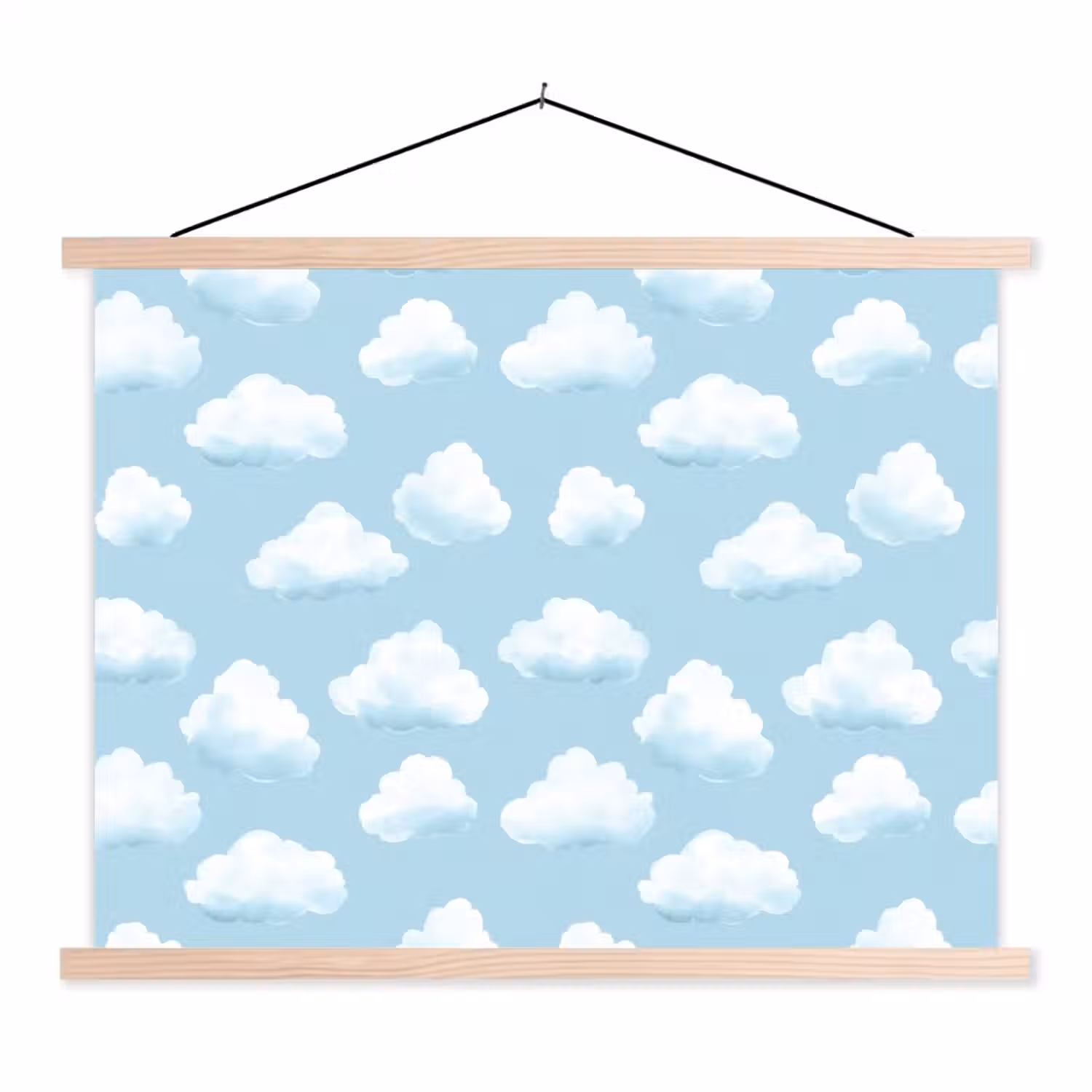 Wolken - Illustratie - Blauw textielposter latten blank klein 122 -3d