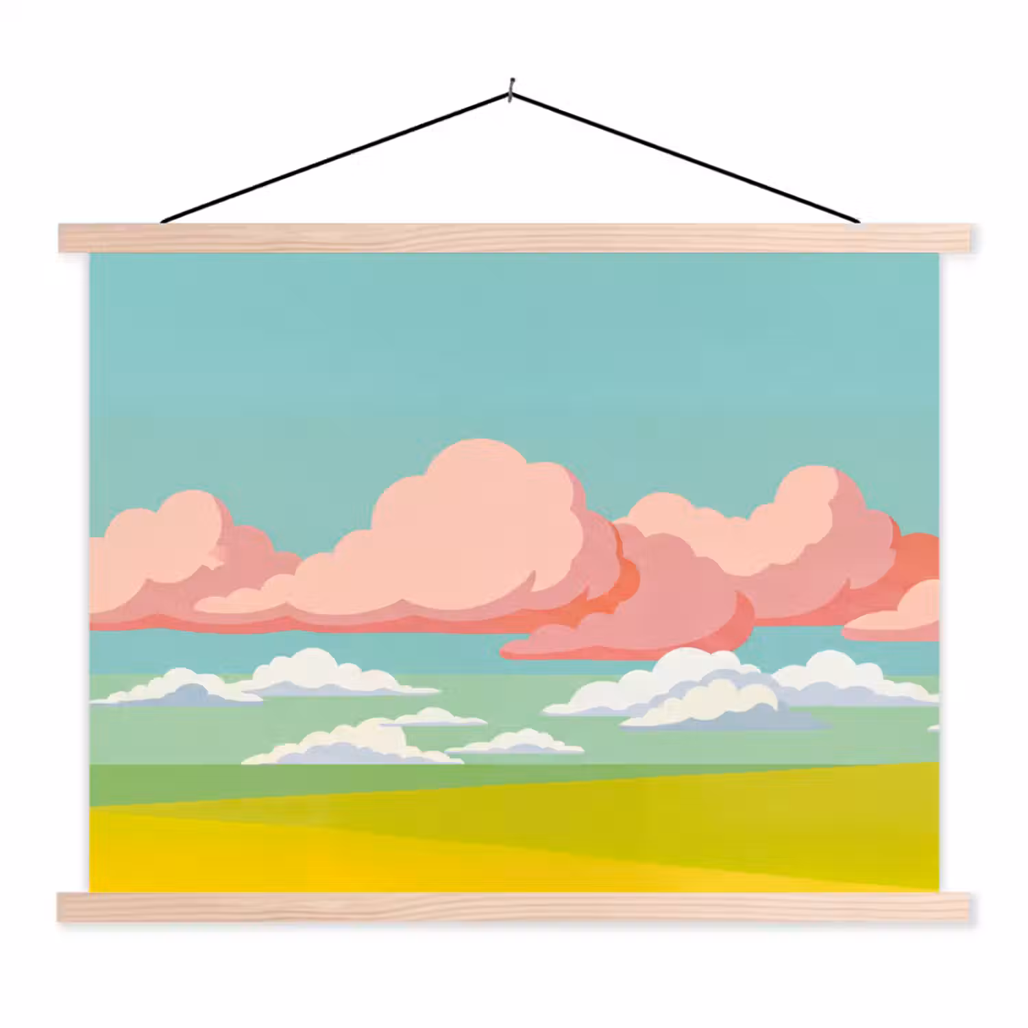 Wolken - Roze - Natuur - Modern - Pastel textielposter latten blank klein -3d