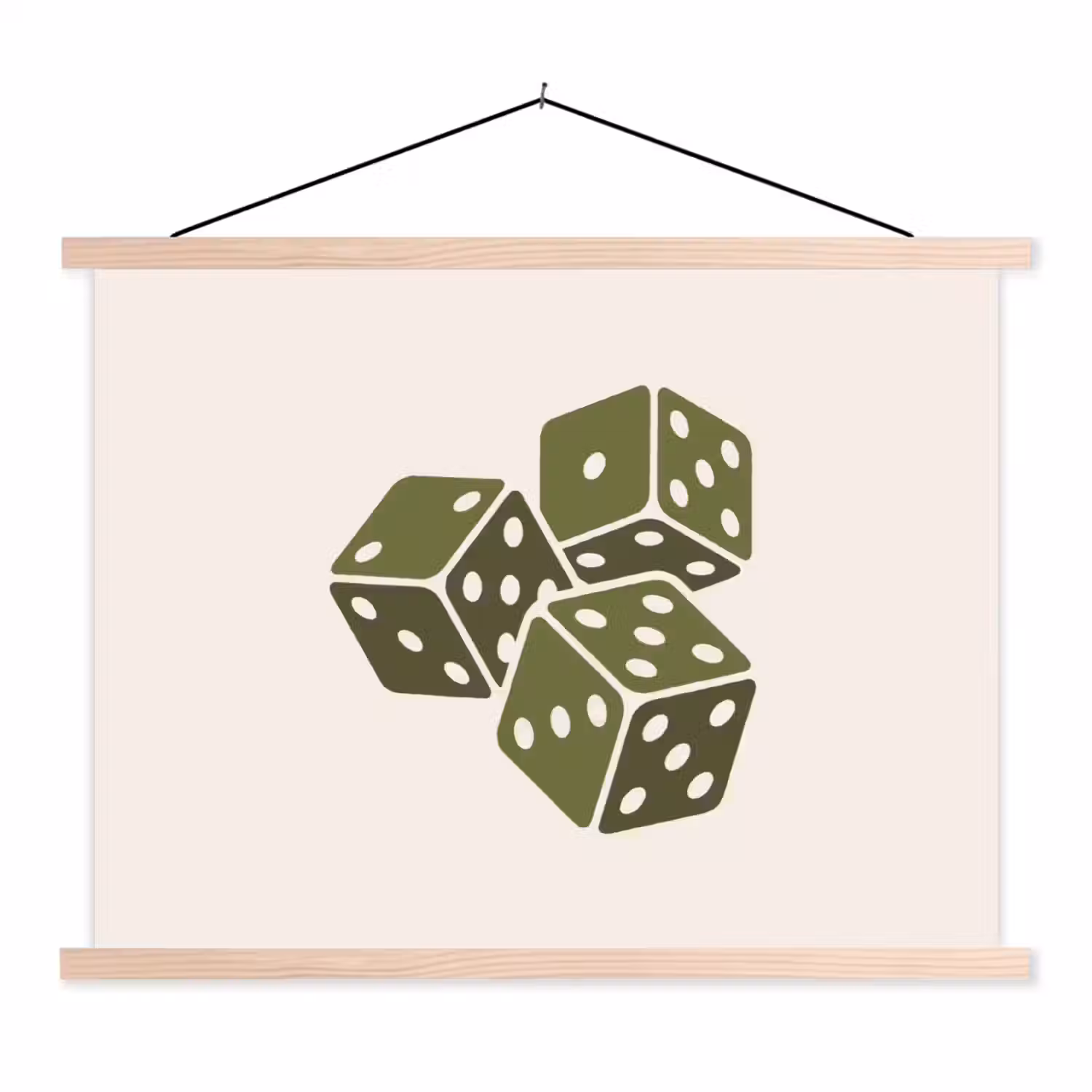 Dobbelsteen - Spel - Groen - Abstract textielposter latten blank klein -3d