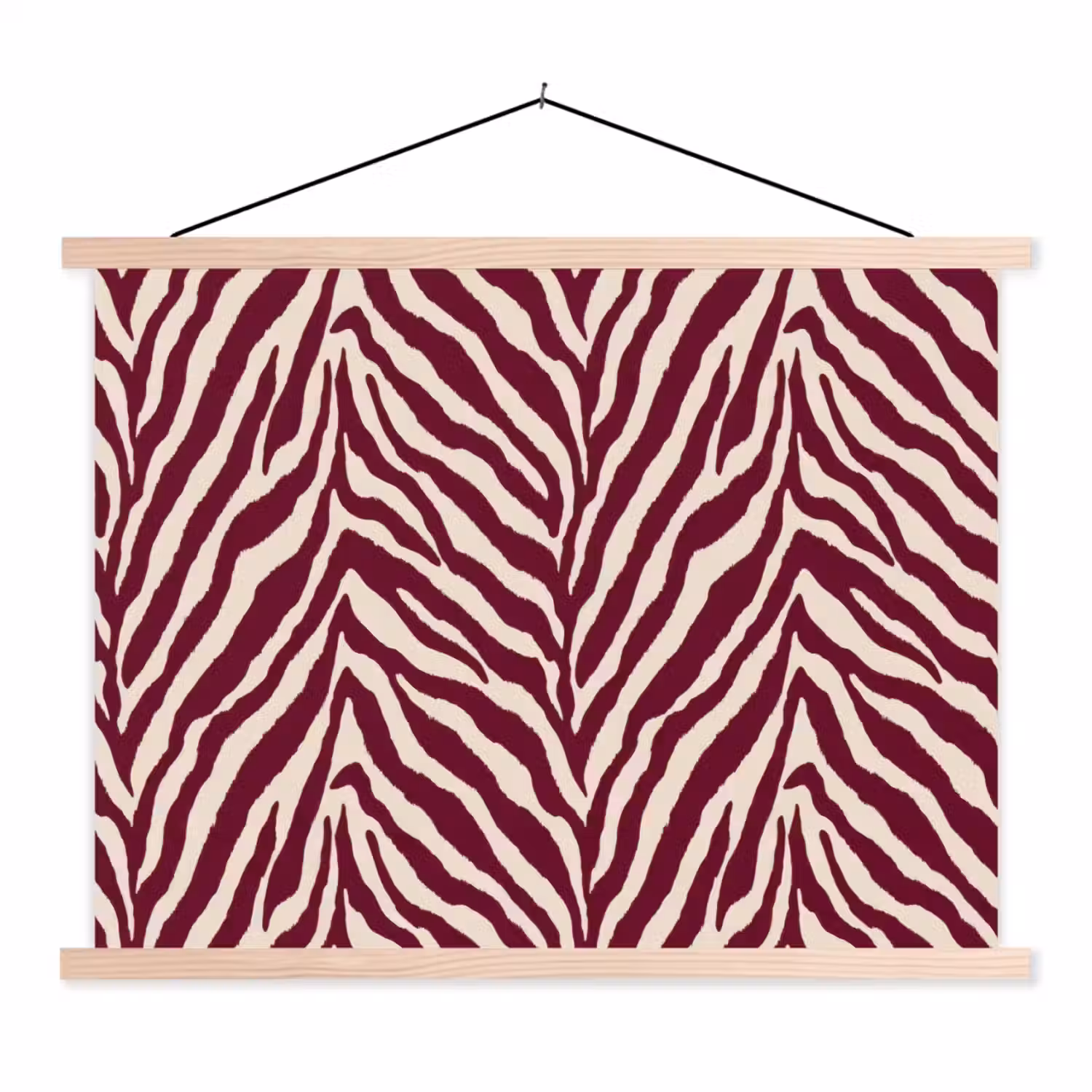 Zebra - Motief - Bordeaux - Rood textielposter latten blank klein 122 -3d
