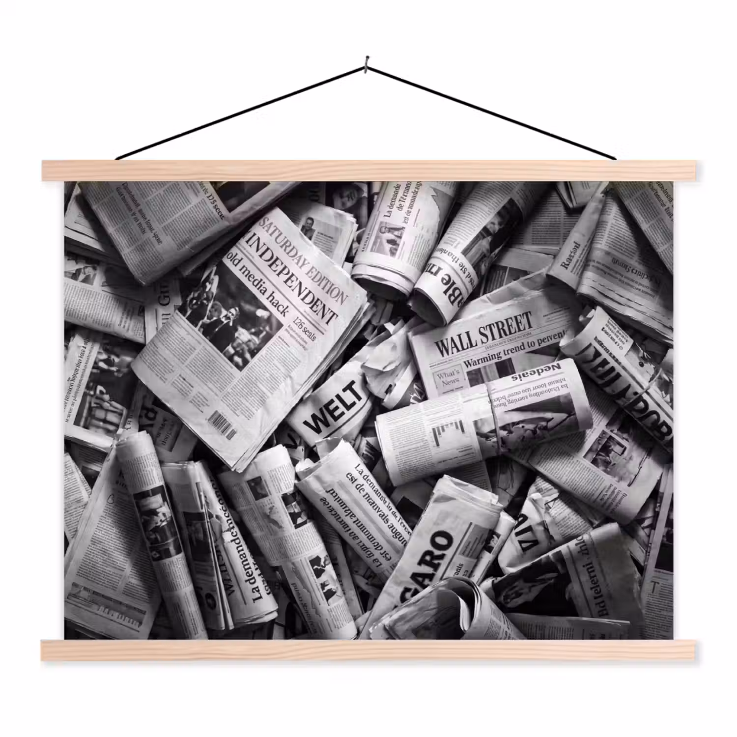 Krant - Stapel - Nieuws - Zwart-wit textielposter latten blank klein -3d