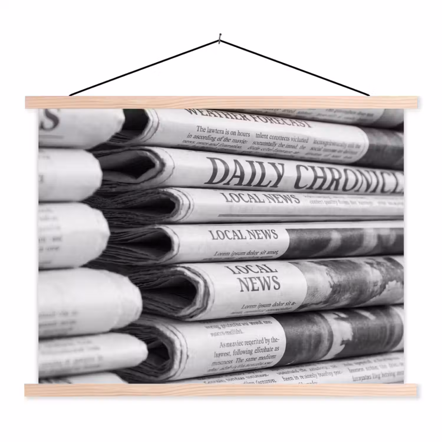 Krant - Stapel - Nieuws - Zwart-wit - Media textielposter latten blank klein -3d