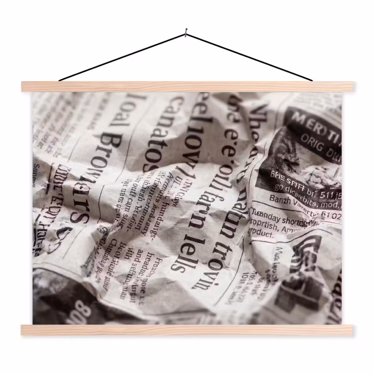 Krant - Gekreukeld - Textuur - Vintage - Zwart-wit textielposter latten blank klein -3d