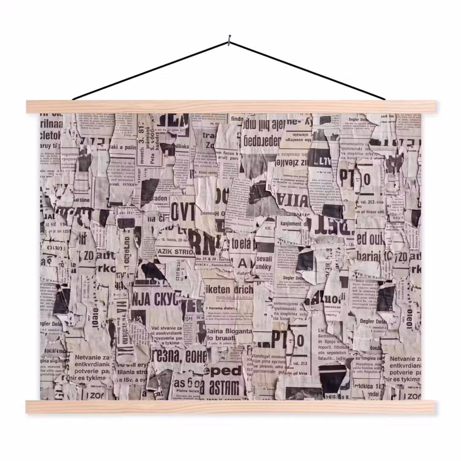 Krant - Gescheurd - Textuur - Abstract - Zwart-wit textielposter latten blank klein -3d