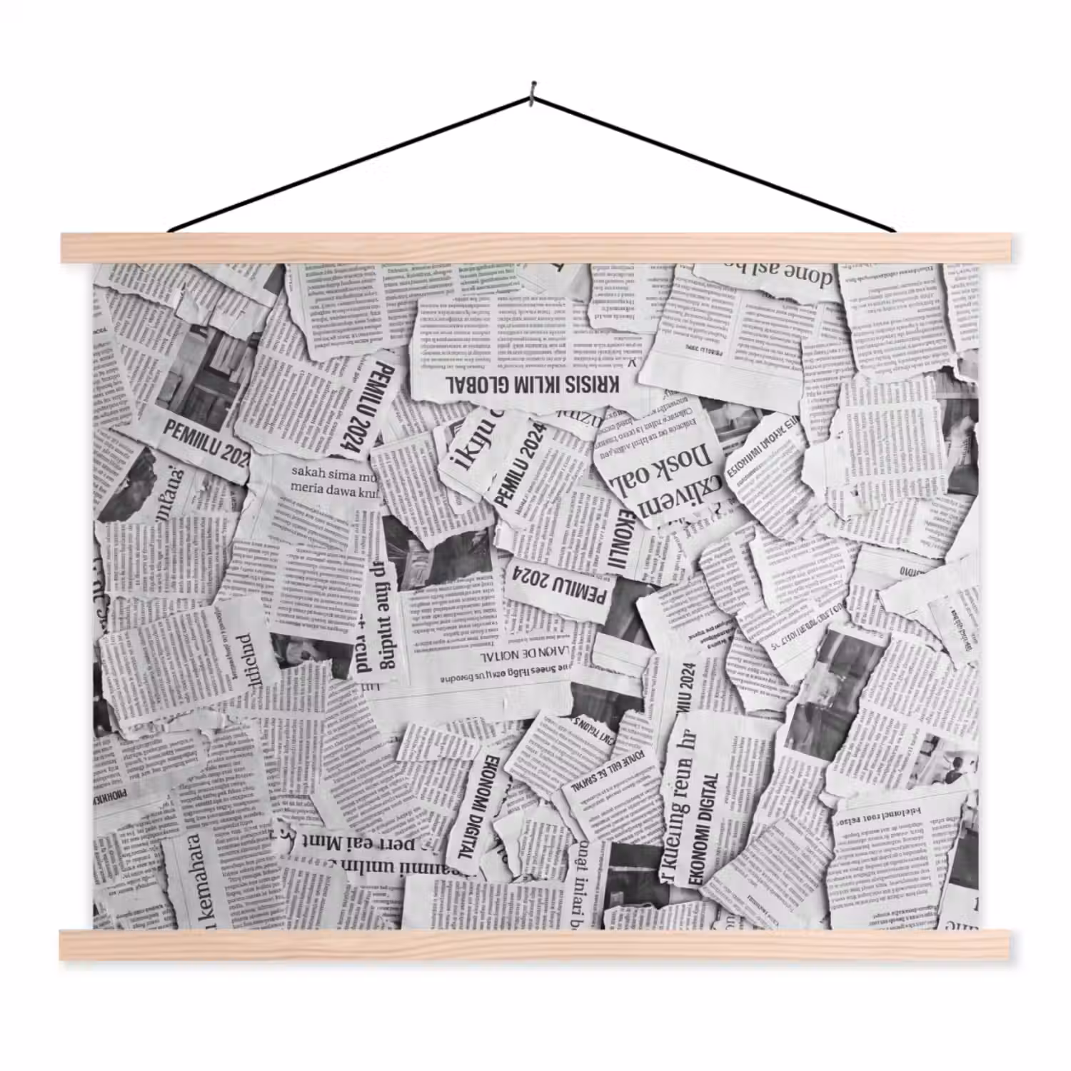 Krant - Versnipperd - Textuur - Zwart-wit - Abstract textielposter latten blank klein -3d