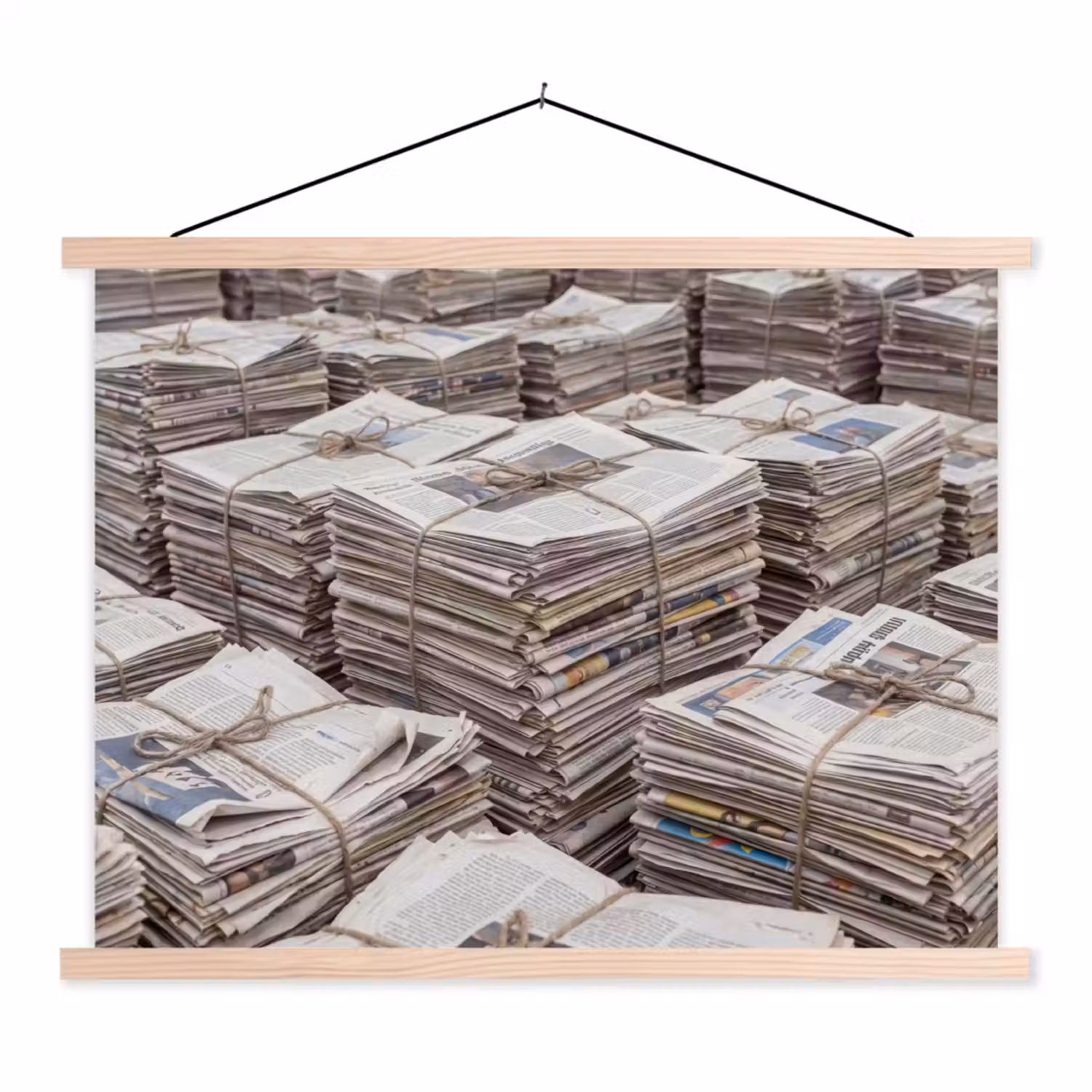 Kranten - Stapels - Touw - Informatie - Vintage textielposter latten blank klein -3d