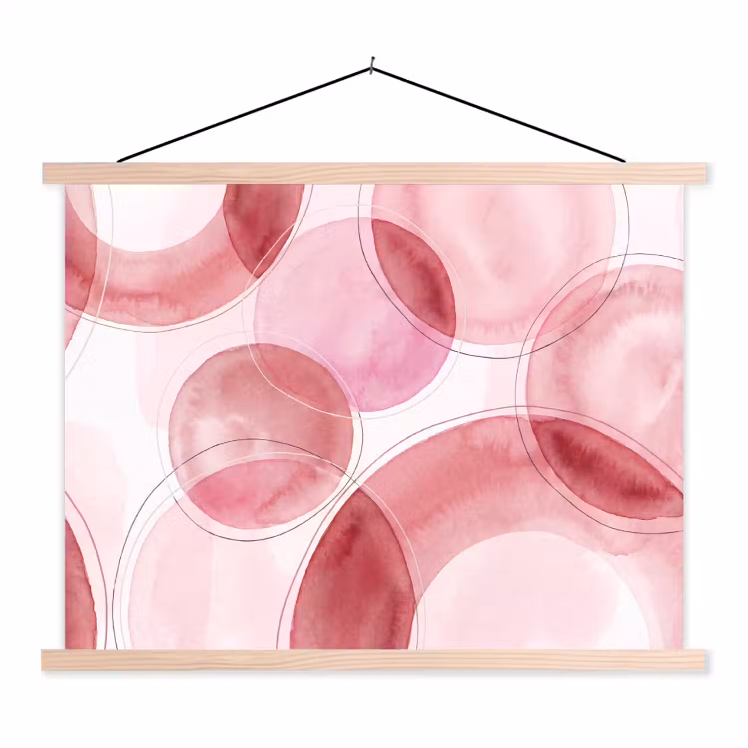 Abstract - Cirkels - Modern - Roze - Kunst textielposter latten blank klein -3d