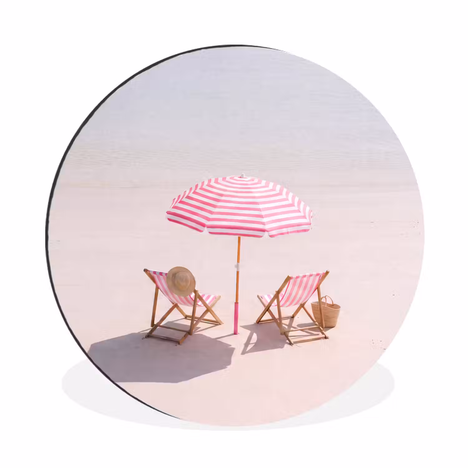 Strand - Parasol - Ligstoel - Zomer - Roze Wandcirkel aluminium klein -3d