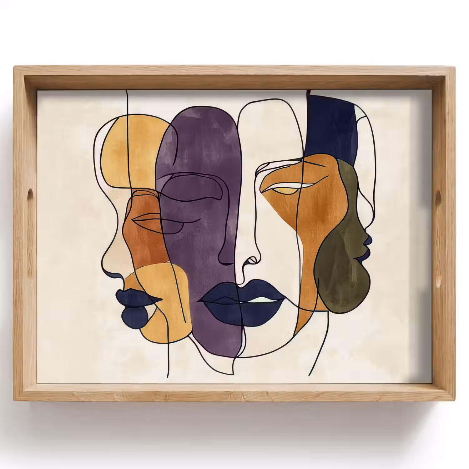 Abstract - Overlappende gezichten - Paars - Donkergroen Dienblad Rechthoek middel -z3d_shopping