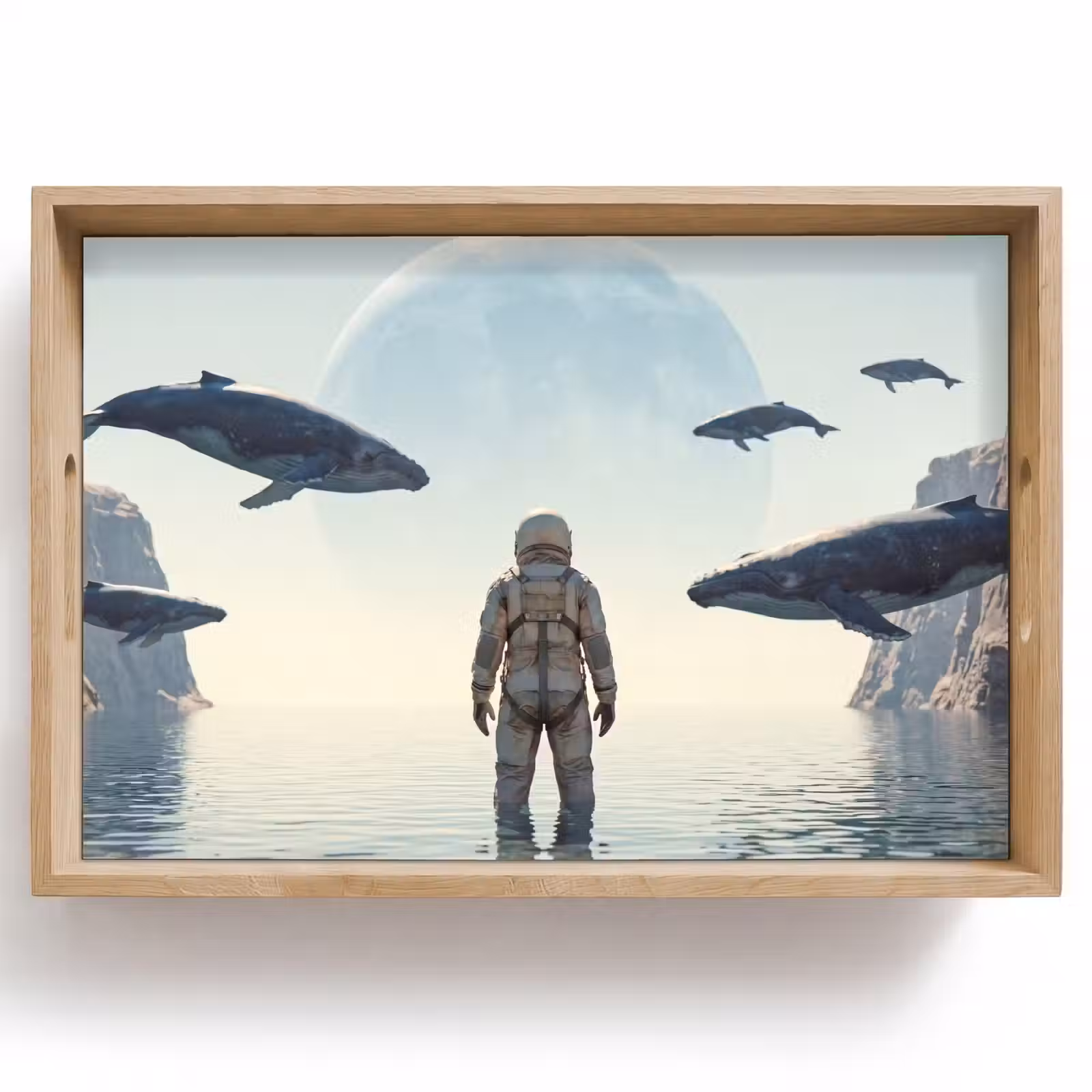 Tablett - Astronaut – Wal – Fantasie - Ruimtevaarder - Walvis - Fantasie Dienblad Rechthoek middel