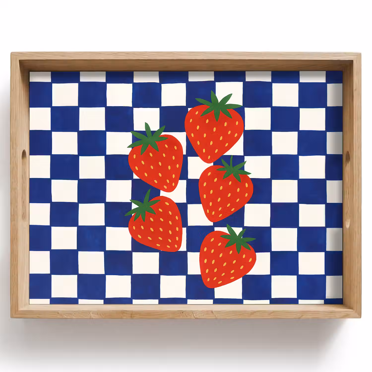 Geblokt - Blauw - Aardbeien Dienblad Rechthoek middel -z3d_shopping