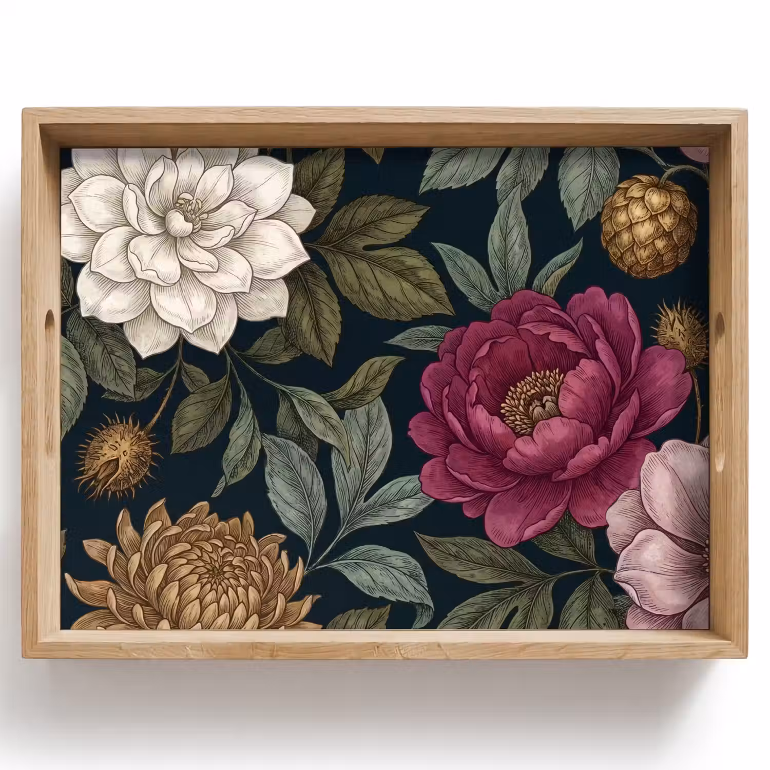Bloemen - Botanisch - Illustratie - Donker - Vintage Dienblad Rechthoek middel -z3d_shopping