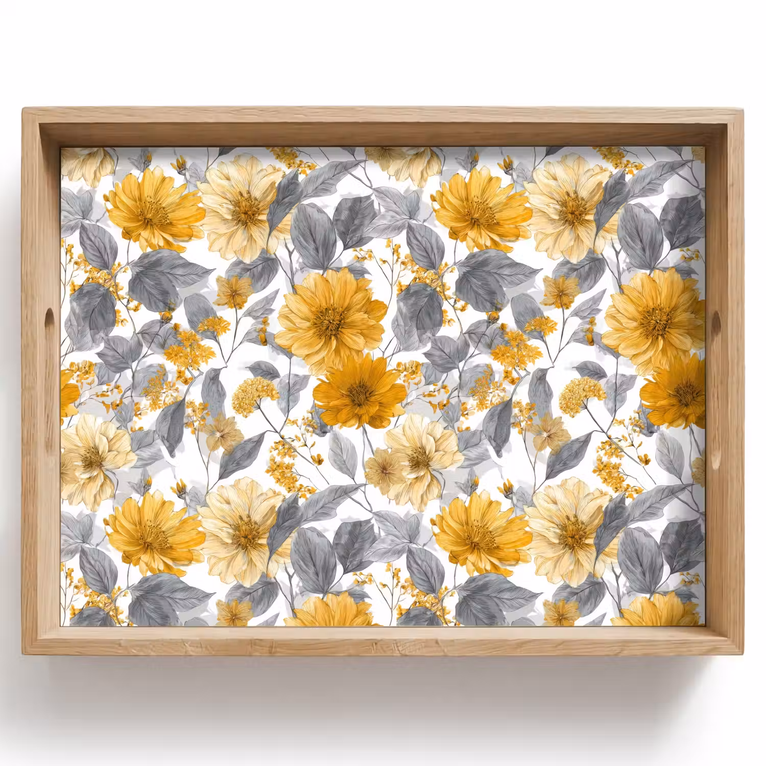 Bloemen - Botanisch - Elegant - Okergeel - Grijs Dienblad Rechthoek middel 911 -z3d_shopping