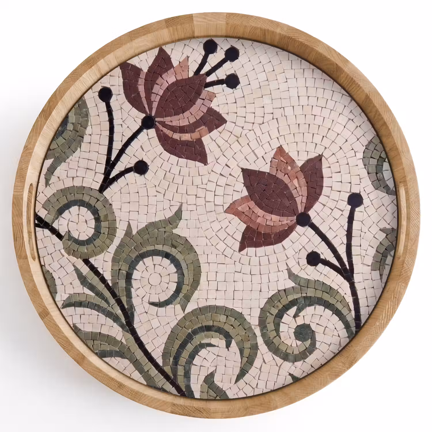 Bloemen - Mozaïek - Patroon - Abstract - Groen Dienblad Rond middel -z3d_shopping
