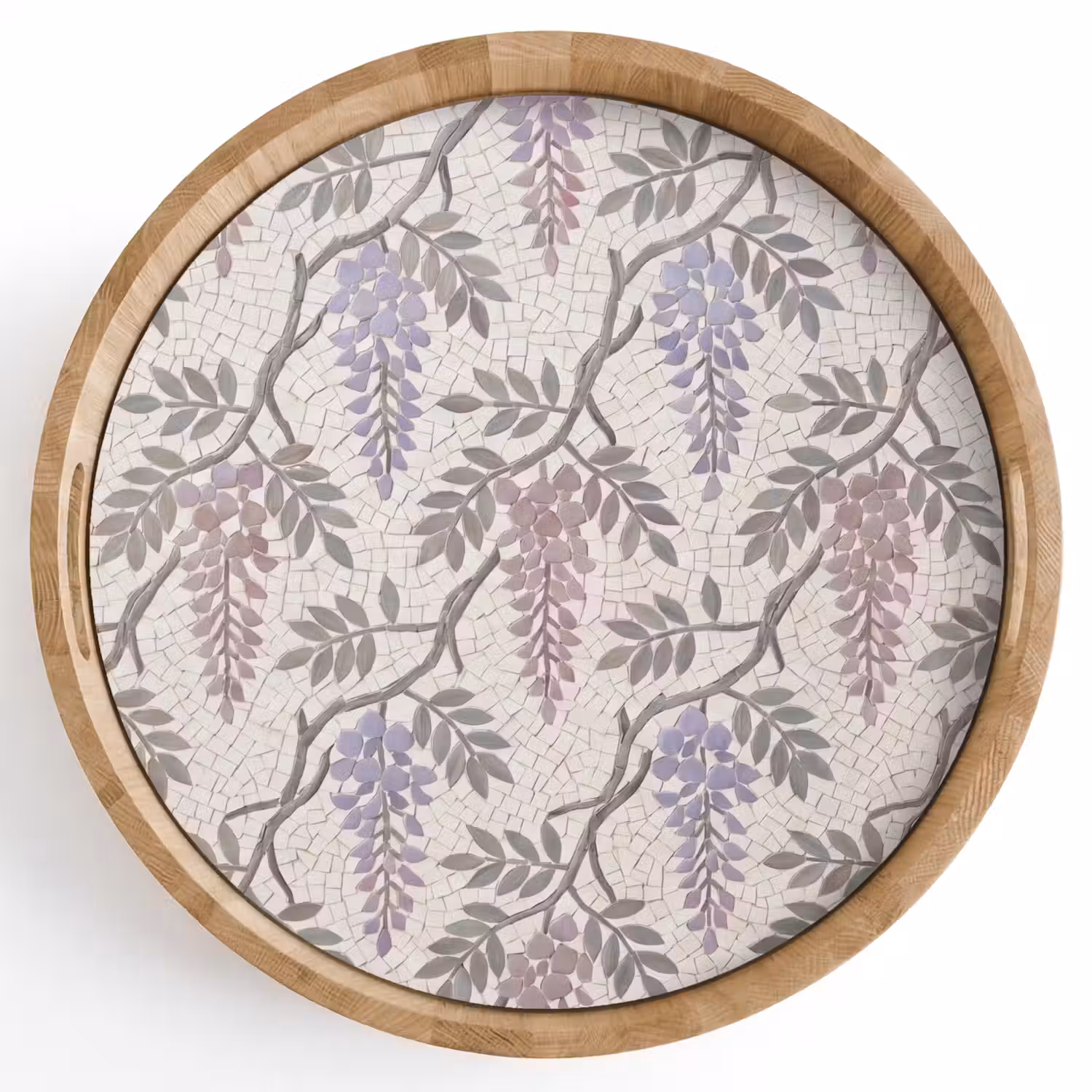 Bloemen - Mozaïek - Natuur - Patroon - Paars Dienblad Rond middel -z3d_shopping