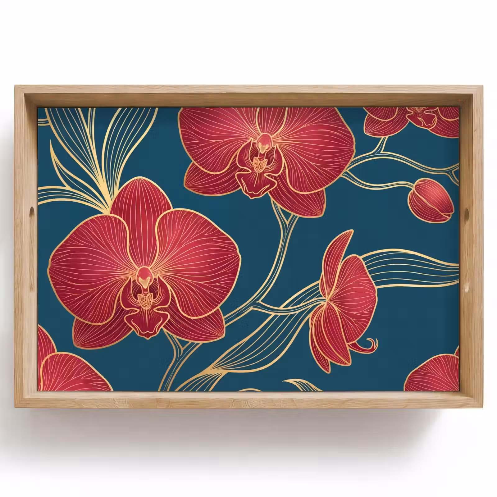 Tablett - Blumen – Rot – Gold - Bloemen - Rood - Goud Dienblad Rechthoek middel