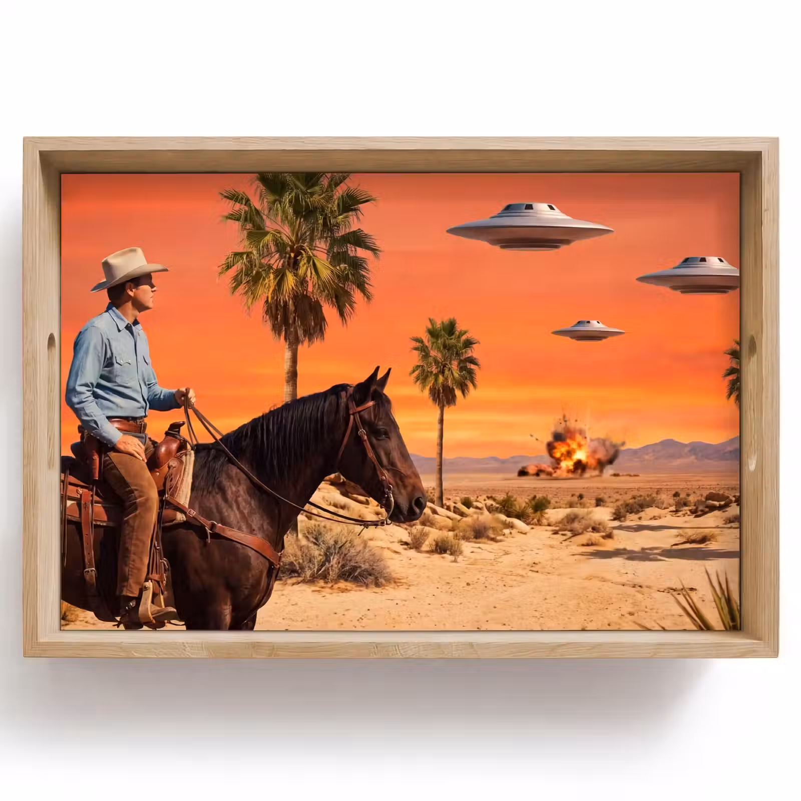 Tablett - Cowboy – Pferd – Wüste - Cowboy - Paard - Woestijn Dienblad Rechthoek middel