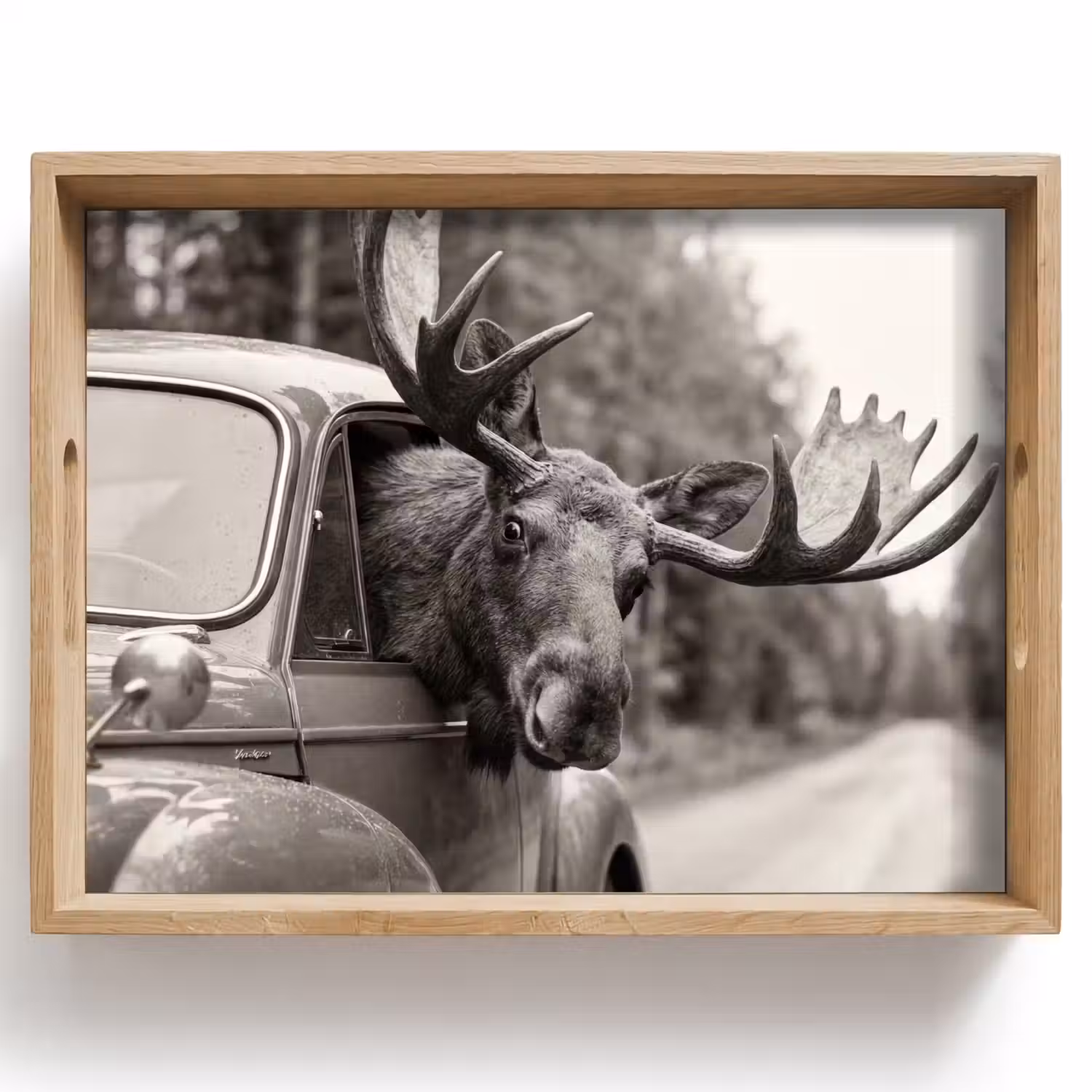 Eland - Auto - Gewei - Zwart - Wit Dienblad Rechthoek middel -z3d_shopping