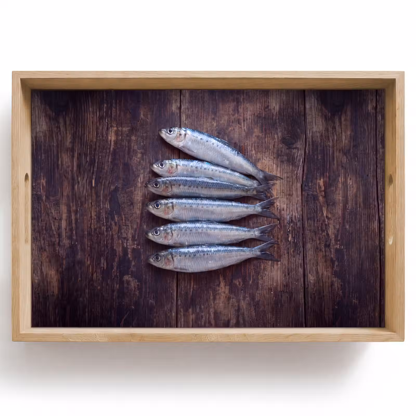 Tablett - Fisch – Holz – Essen - Vis - Hout - Eten Dienblad Rechthoek middel