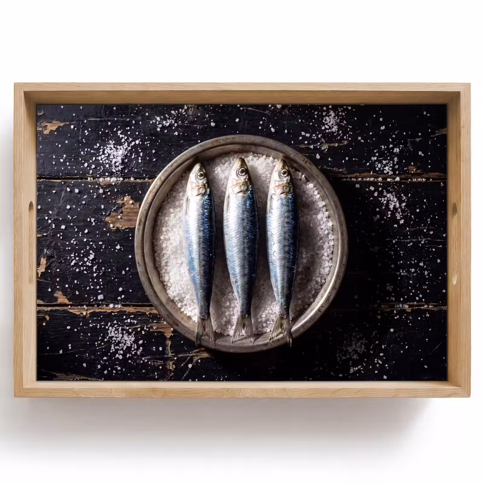 Tablett - Fisch – Salz – Essen - Vis - Zout - Eten Dienblad Rechthoek middel