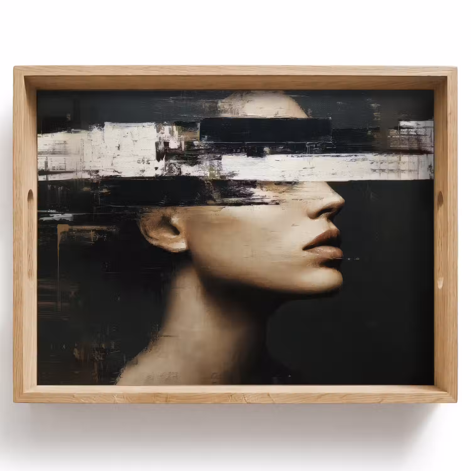 Gezicht - Vrouw - Zwart - Abstract Dienblad Rechthoek middel -z3d_shopping