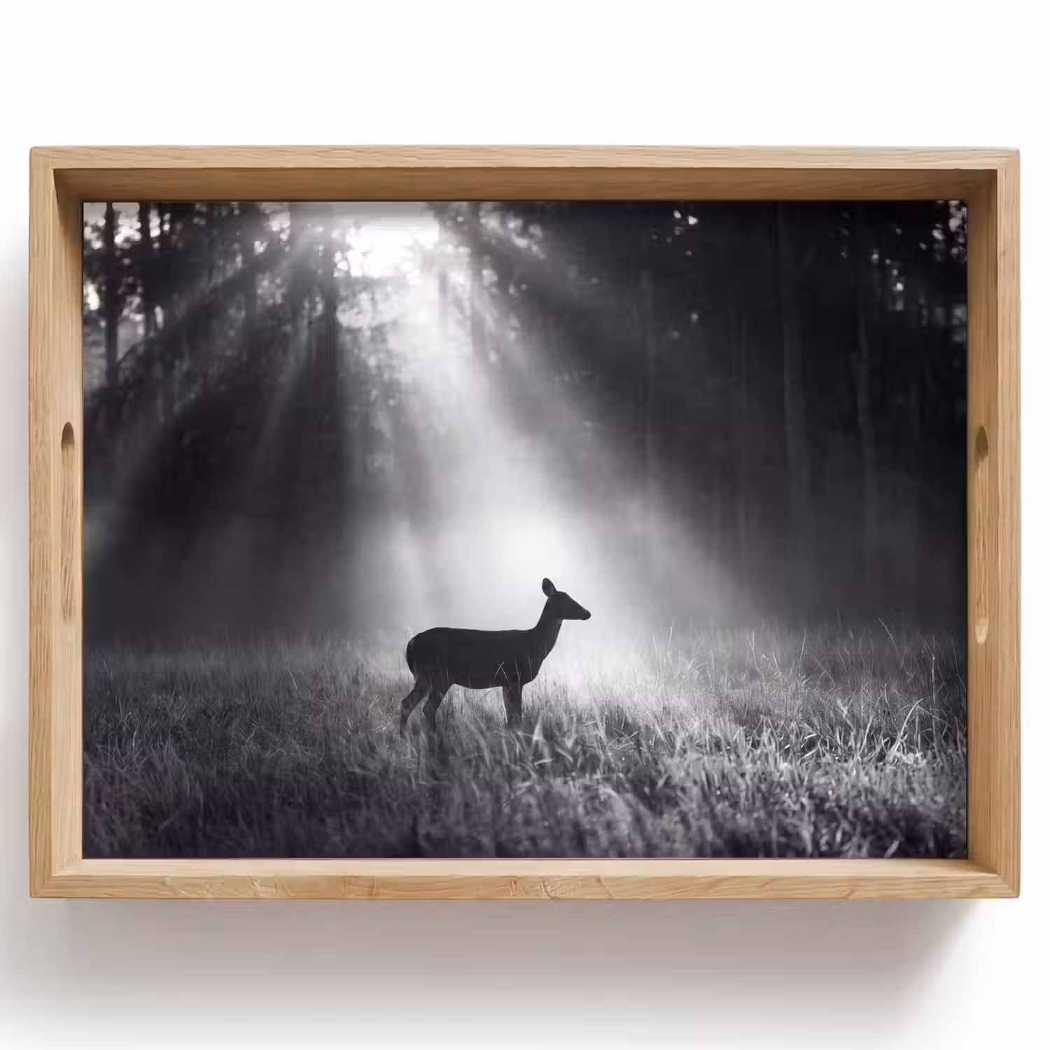 Hert - Bos - Zonnestralen - Zwart-wit - Natuur Dienblad Rechthoek middel -z3d_shopping