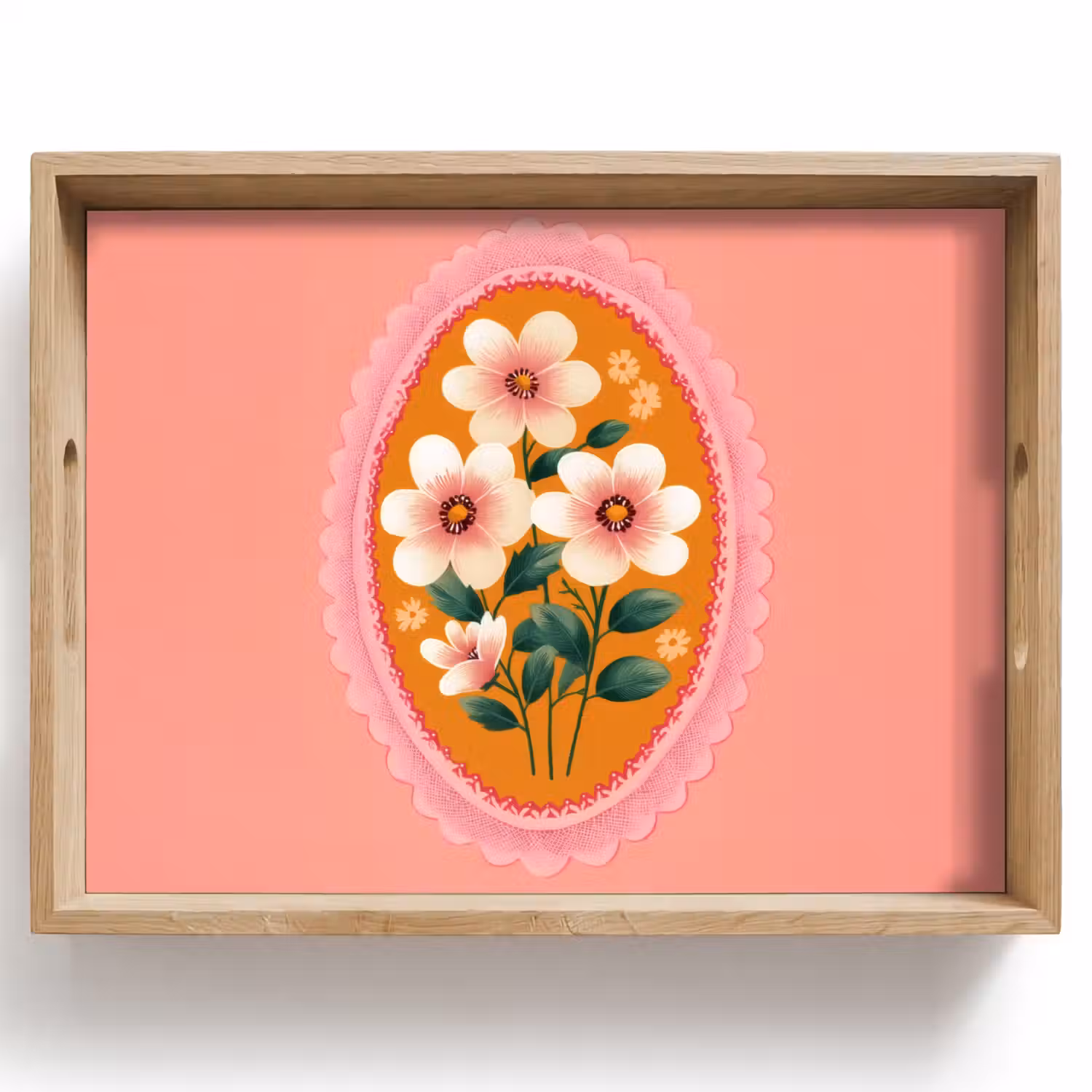 Illustratie - Bloemen - Rand - Roze Dienblad Rechthoek middel -z3d_shopping