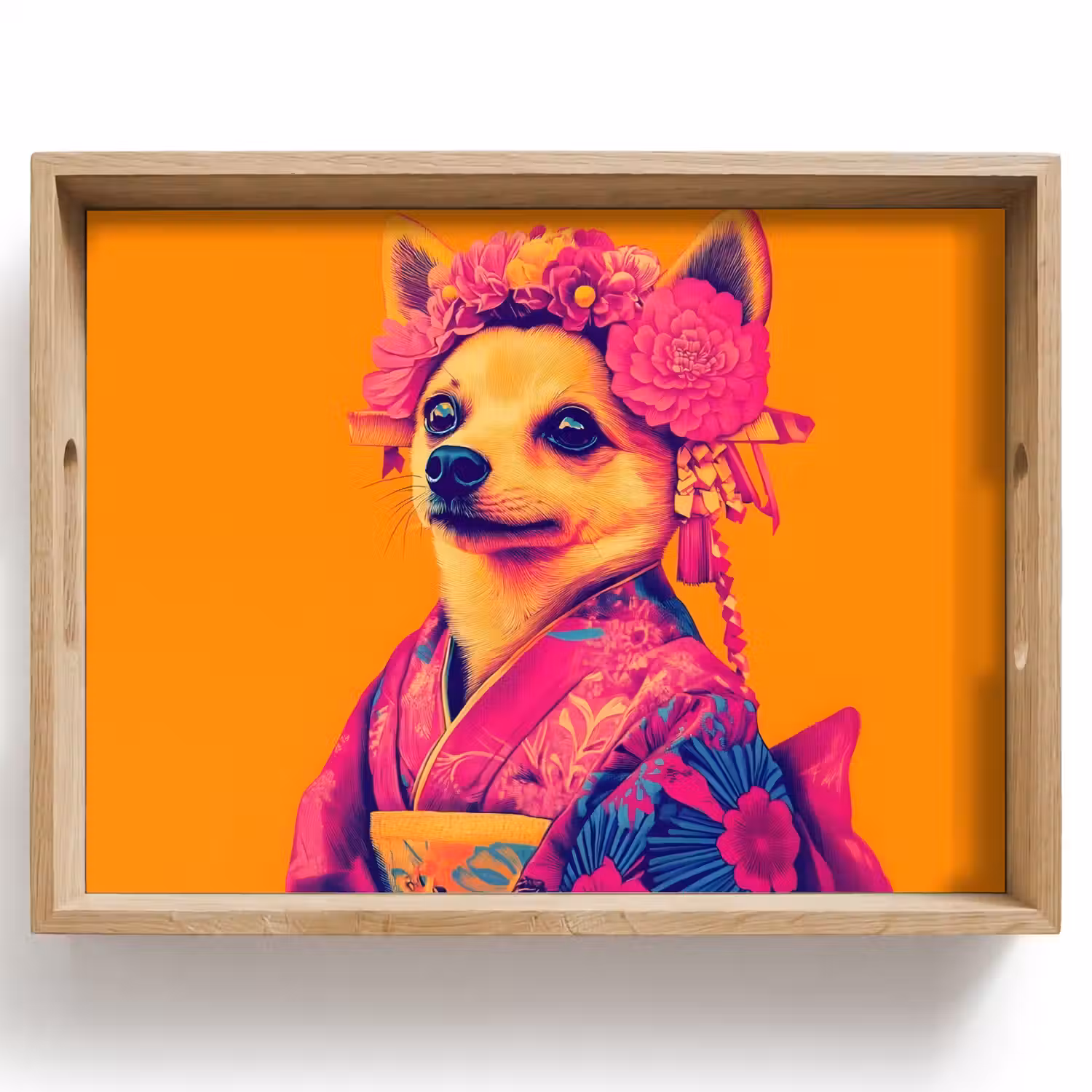 Kimono - Hondje - Bloemenkroon - Oranje Dienblad Rechthoek middel -z3d_shopping