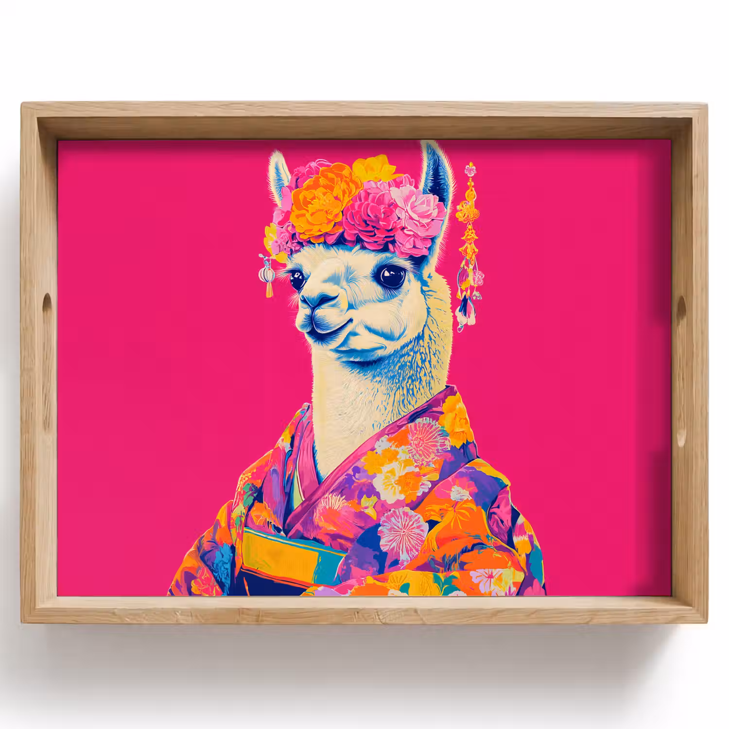 Lama - Kimono - Bloemenkrans - Felroze Dienblad Rechthoek middel -z3d_shopping