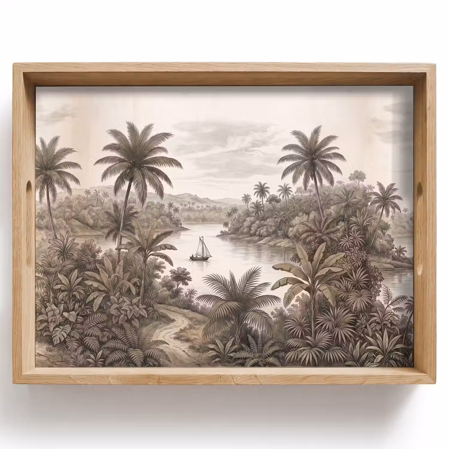 Landschap - Rivier - Boot - Tropisch - Vintage Dienblad Rechthoek middel -z3d_shopping