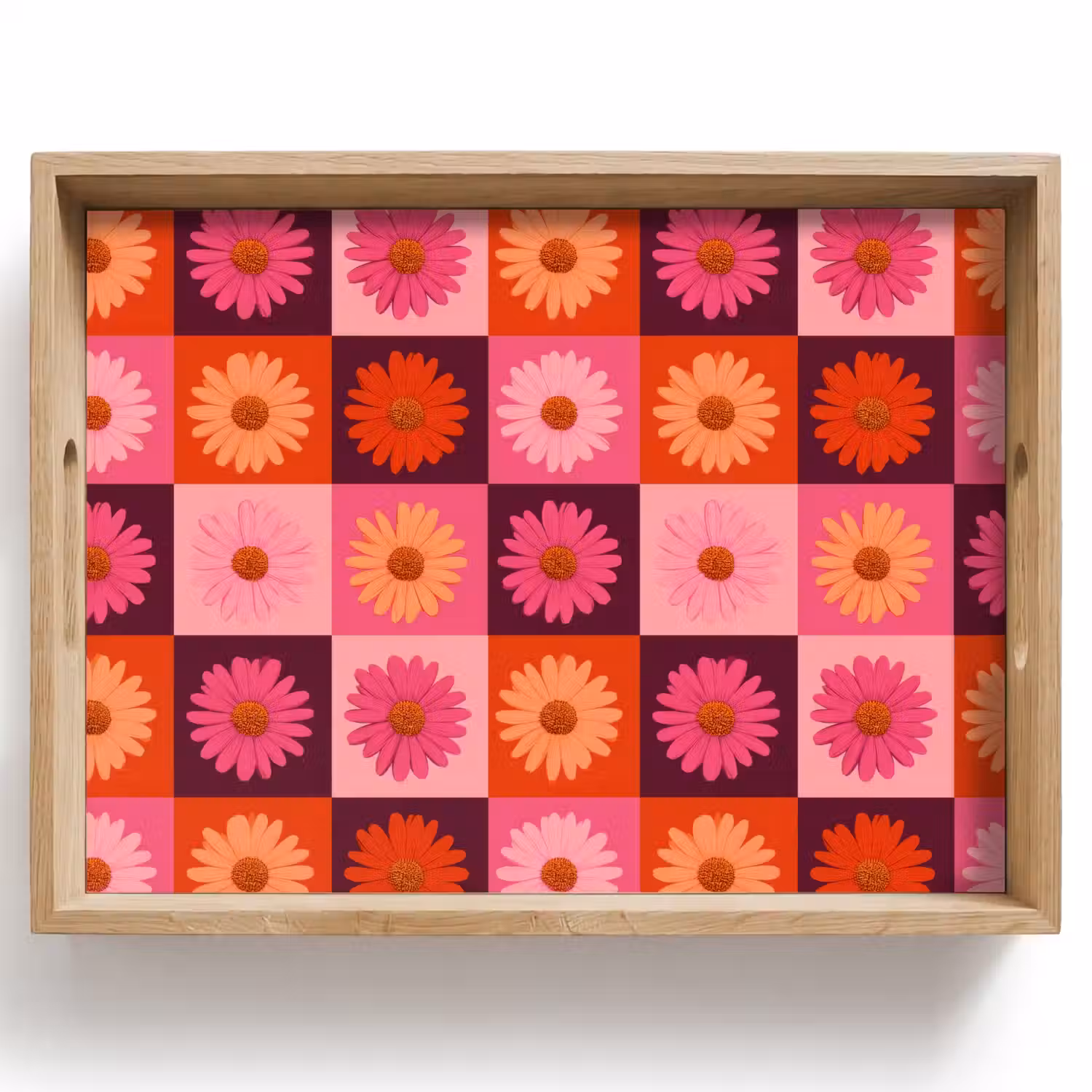 Madeliefjes - Dambord - Retro - Roze - Oranje Dienblad Rechthoek middel 911 -z3d_shopping