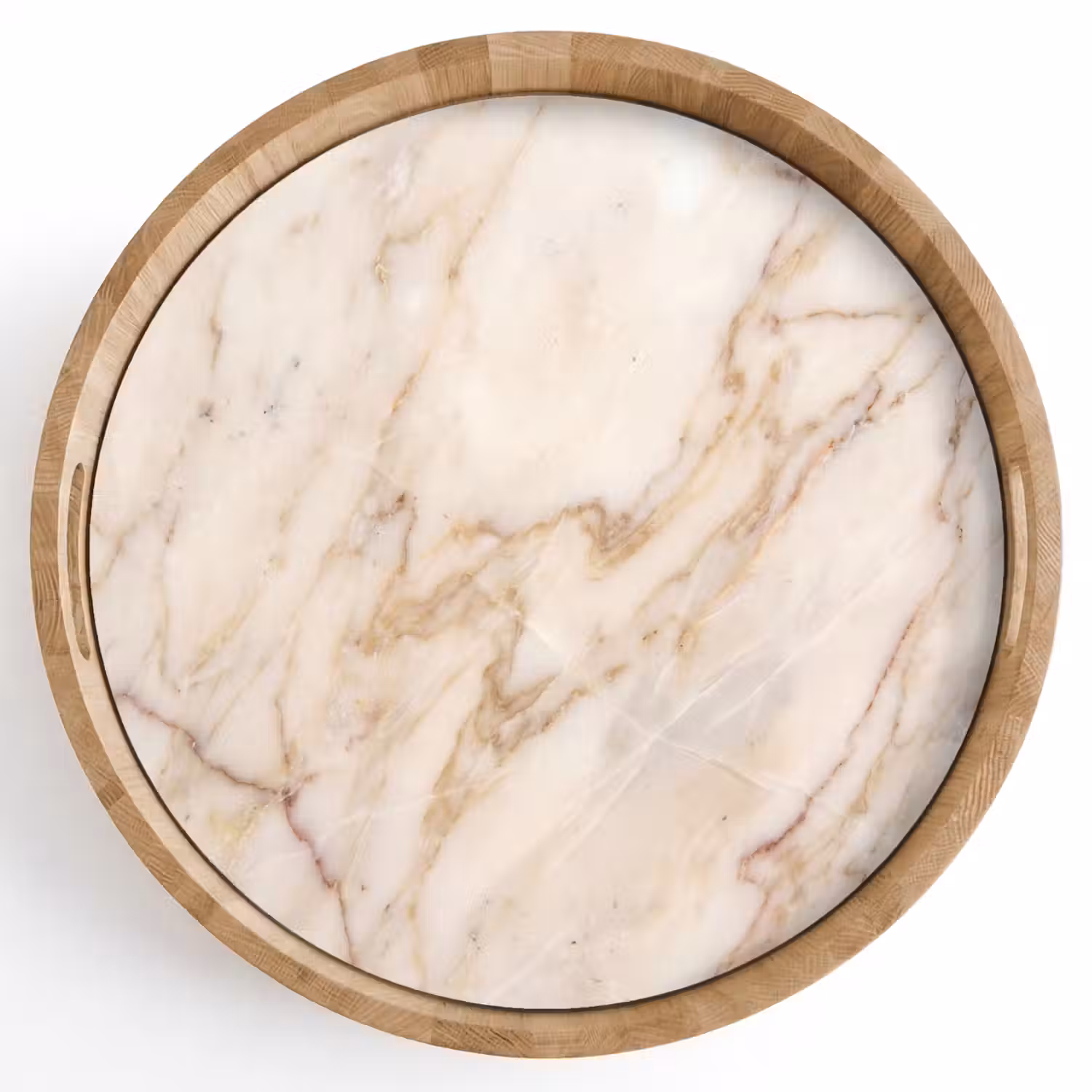 Marmer - Ader - Abstract - Wit - Goud Dienblad Rond middel -z3d_shopping