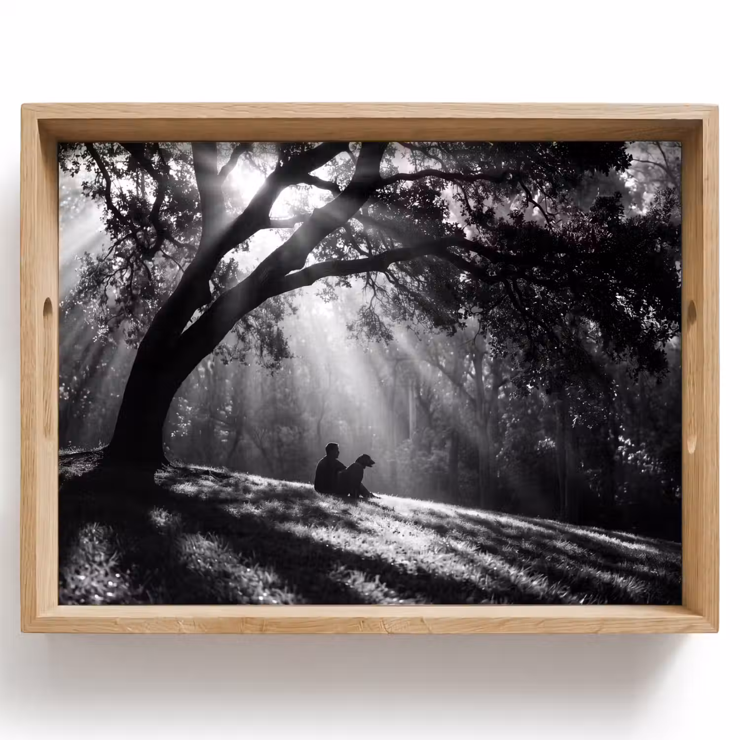 Mens - Hond - Natuur - Zwart-wit - Silhouet Dienblad Rechthoek middel -z3d_shopping
