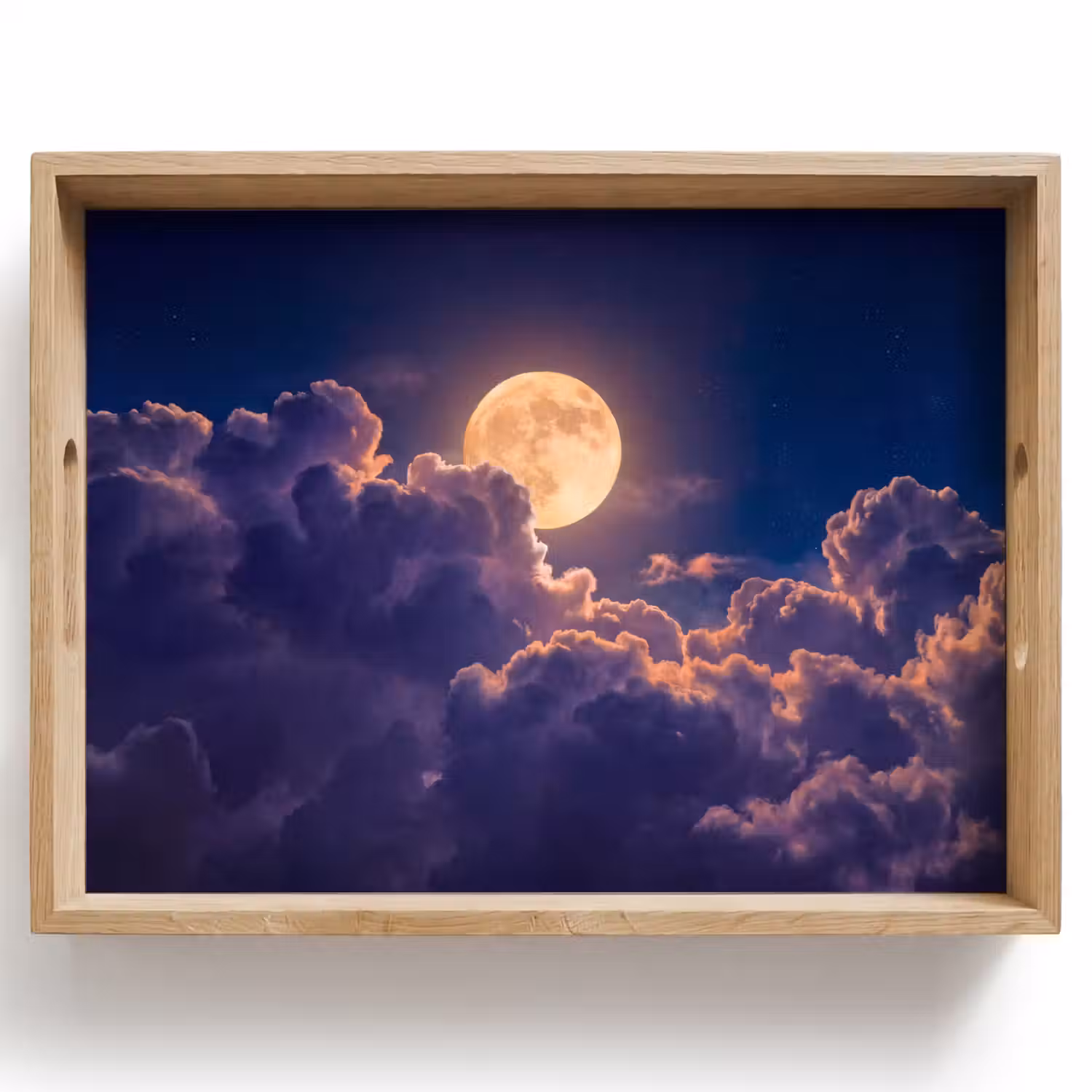 Maan - Wolken - Nacht - Oranje Dienblad Rechthoek middel -z3d_shopping