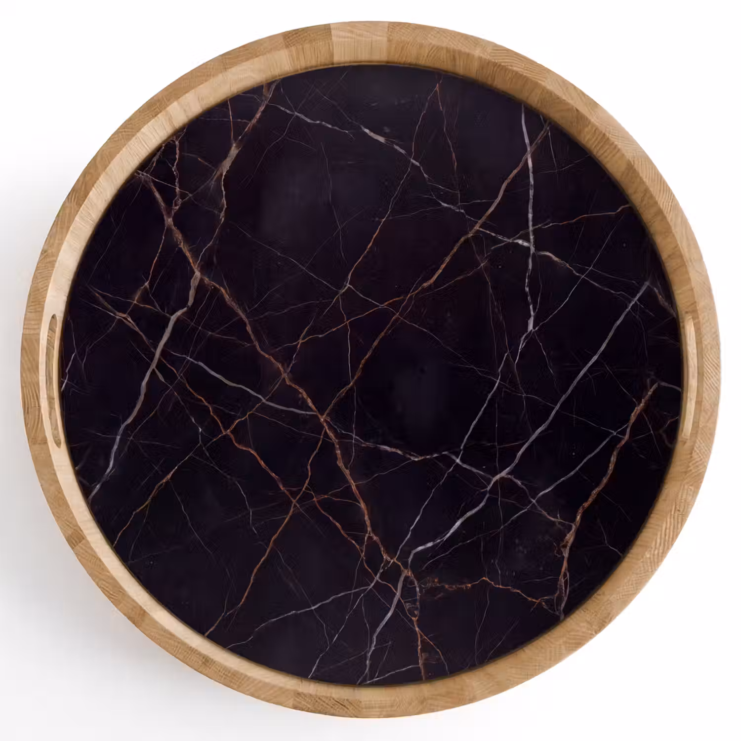 Natuursteen - Marmerpatroon - Abstract - Modern - Zwart - Goud Dienblad Rond middel -z3d_shopping