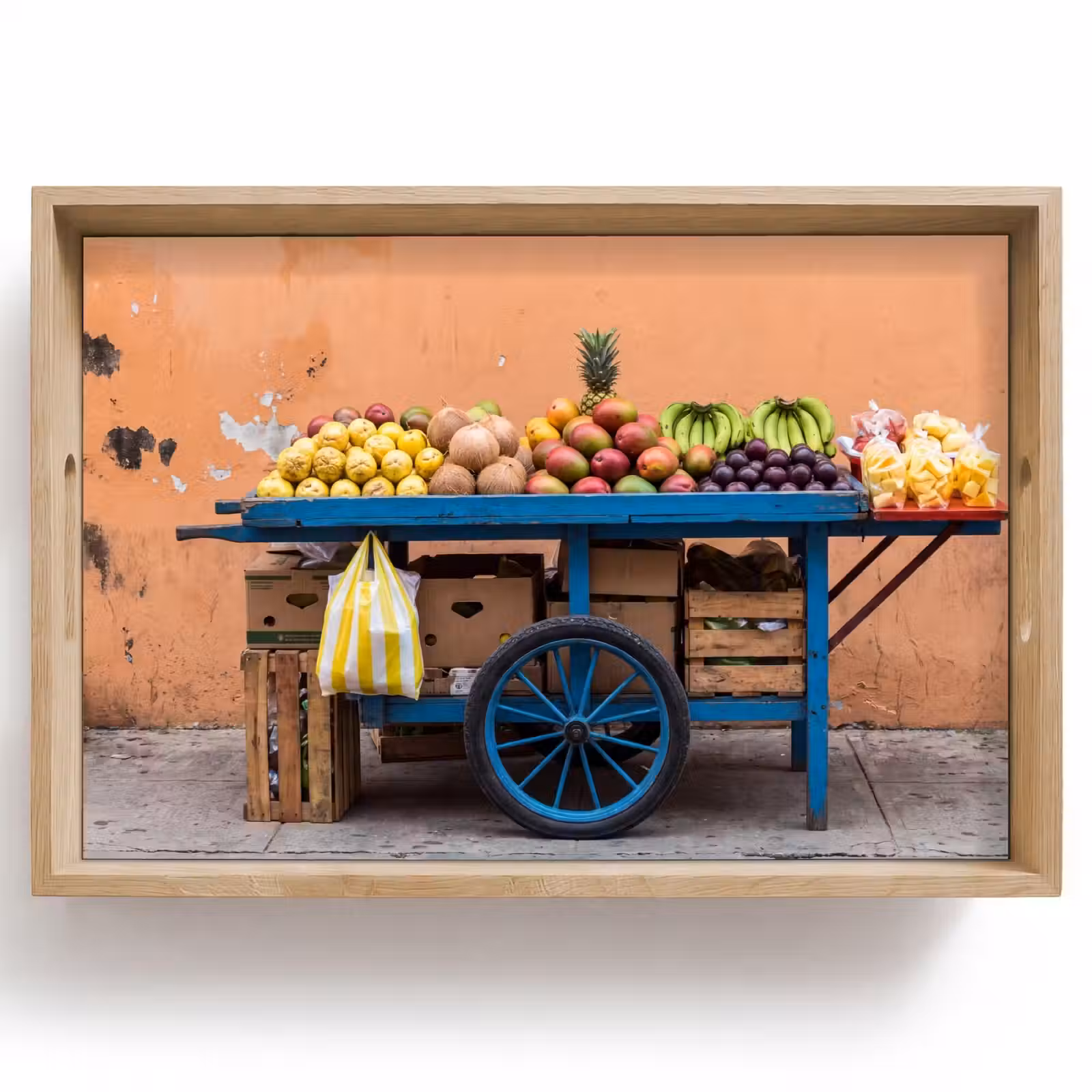Tablett - Obst – Kar – Straße - Fruit - Kar - Straat Dienblad Rechthoek middel