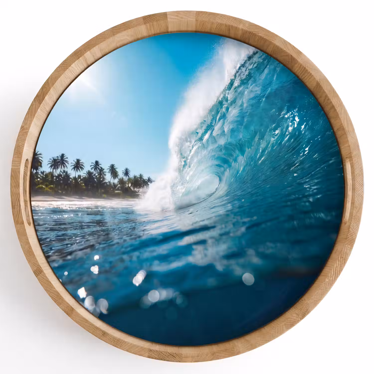 Oceaan - Golf - Strand - Natuur - Blauw Dienblad Rond middel -z3d_shopping
