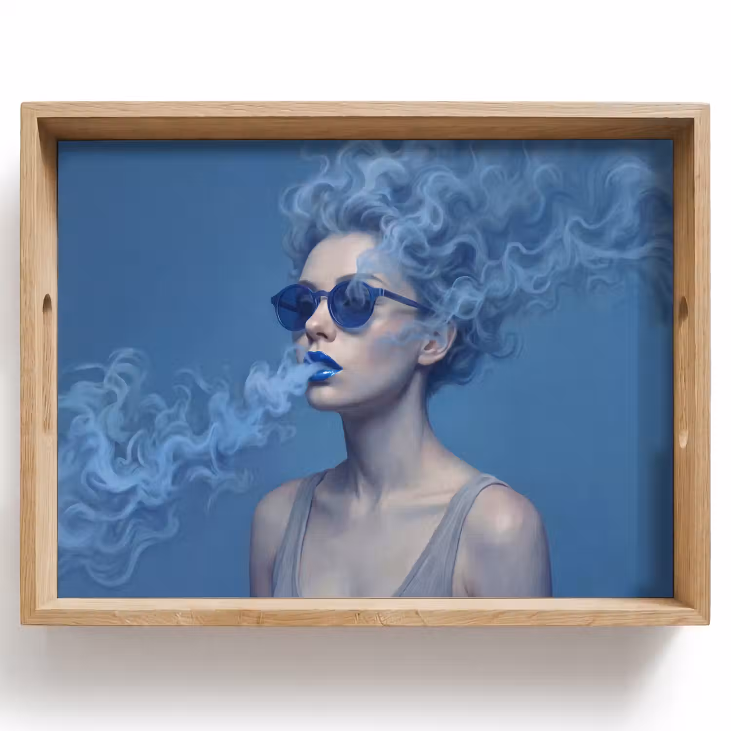 Portret - Zonnebril - Rook - Abstract - Blauw Dienblad Rechthoek middel -z3d_shopping