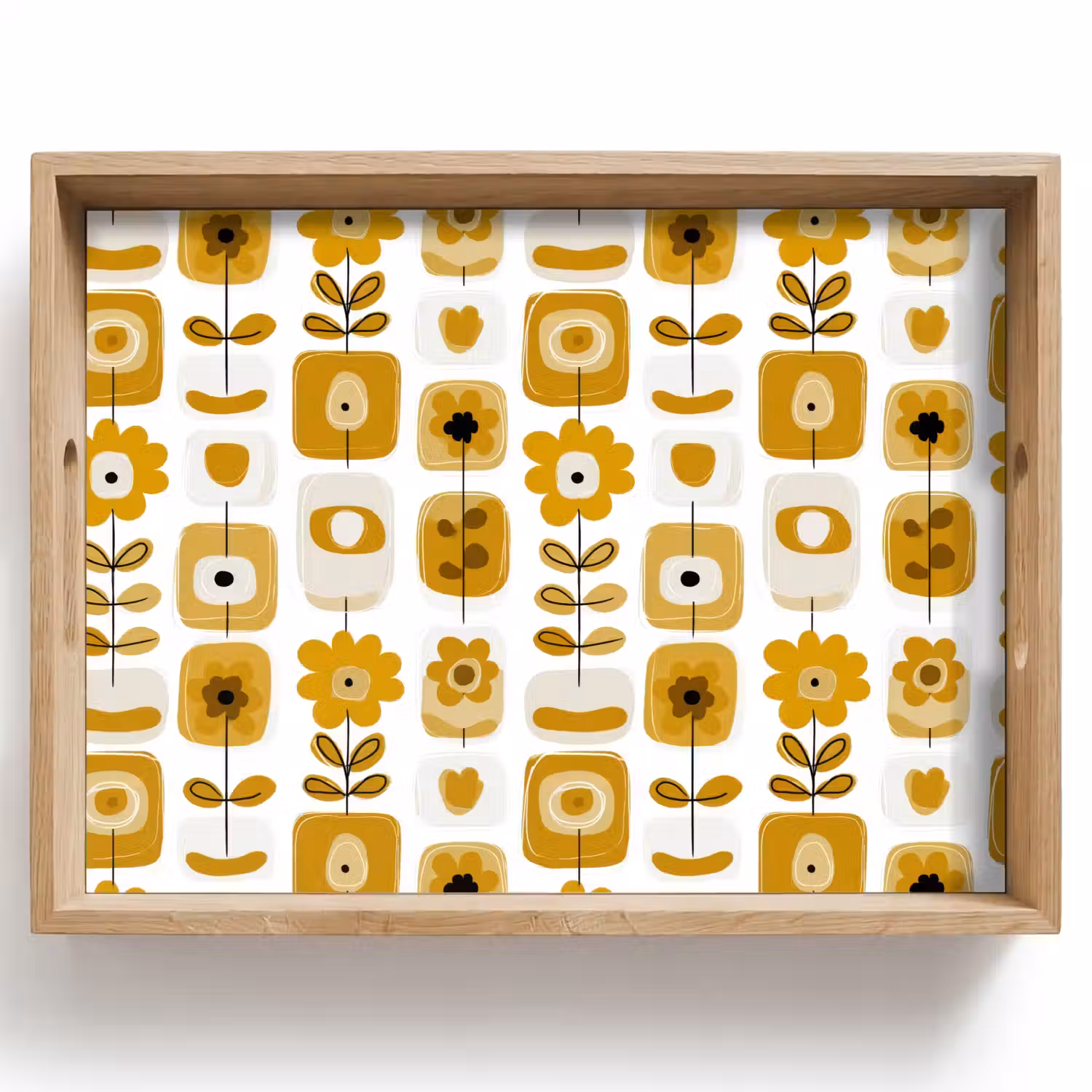 Retro - Abstract - Bloemen - Okergeel Dienblad Rechthoek middel 911 -z3d_shopping