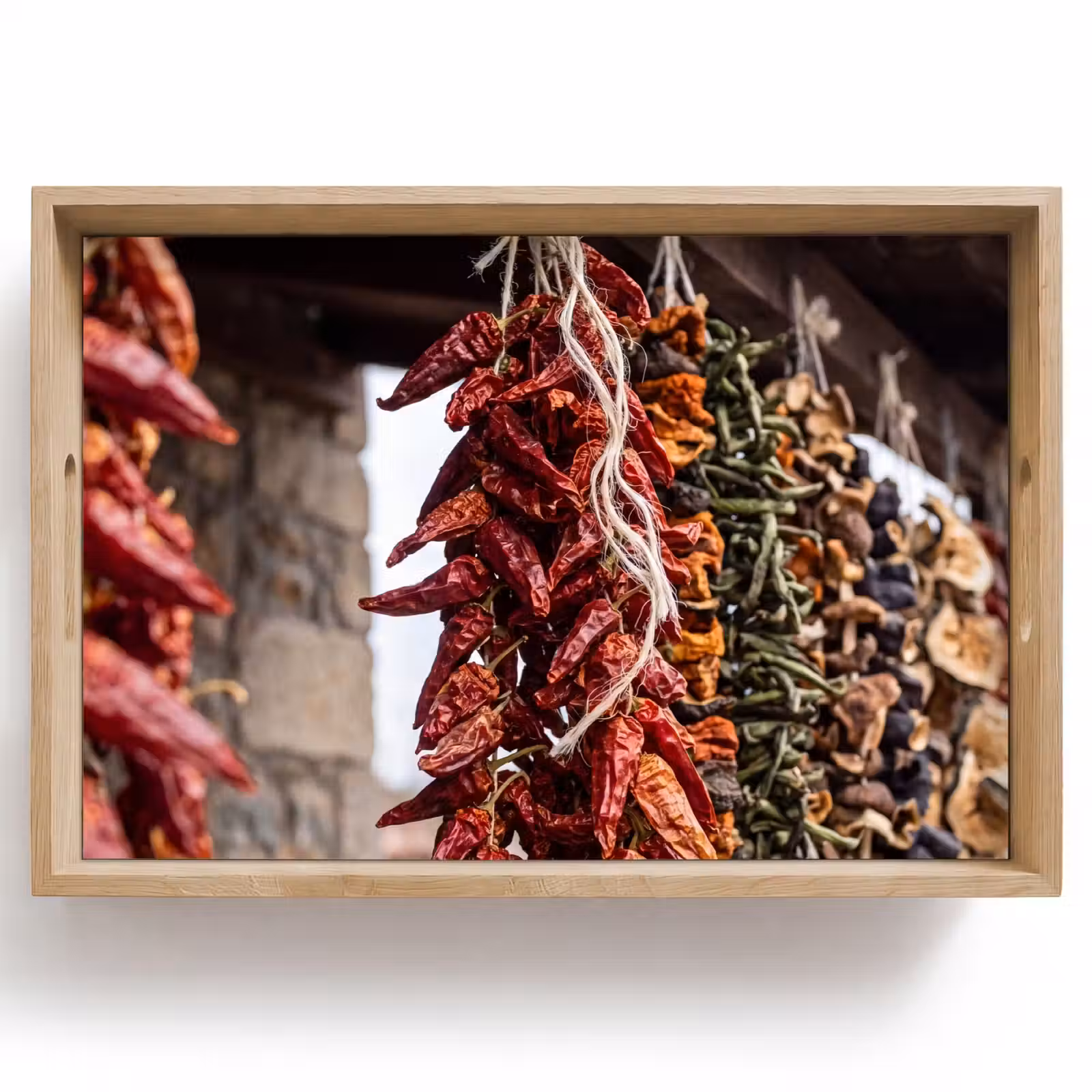 Tablett - Rote Chilischoten – Essen - Rode pepers - Eten Dienblad Rechthoek middel