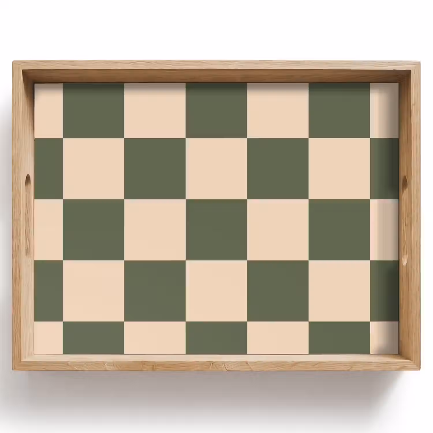 Schaakbord print - Groen - Beige - Blokjes Dienblad Rechthoek middel -z3d_shopping