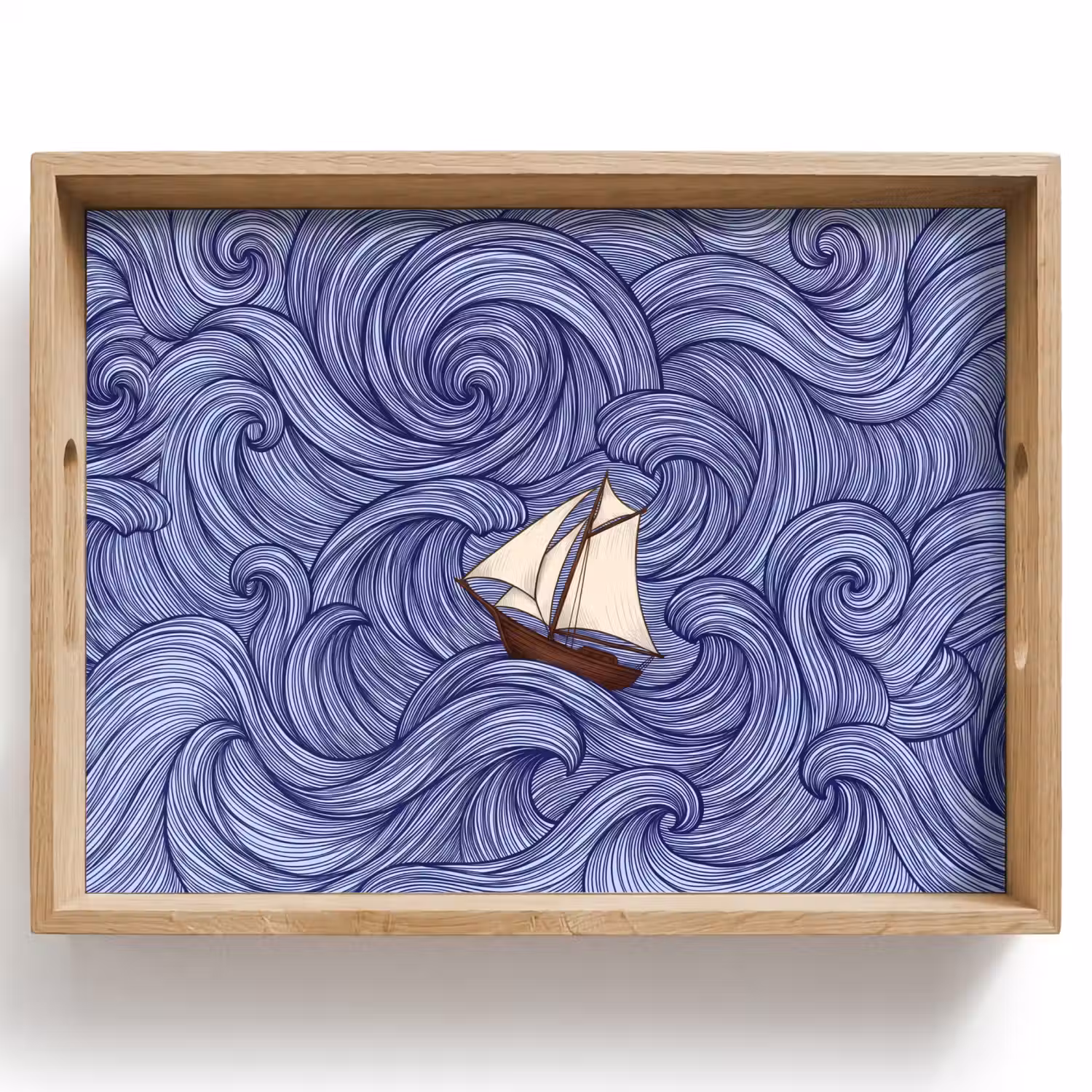 Schip - Golven - Zee - Illustratie - Blauw Dienblad Rechthoek middel -z3d_shopping