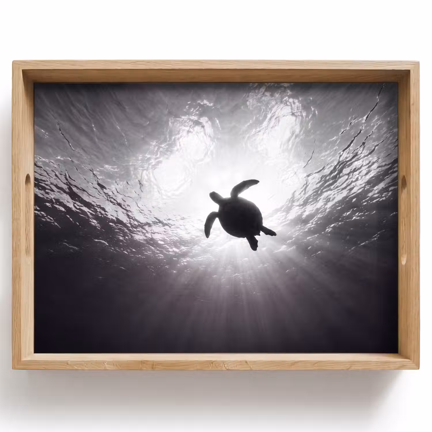 Schildpad - Onderwater - Lichtstralen - Oceaan - Zwart-wit Dienblad Rechthoek middel -z3d_shopping